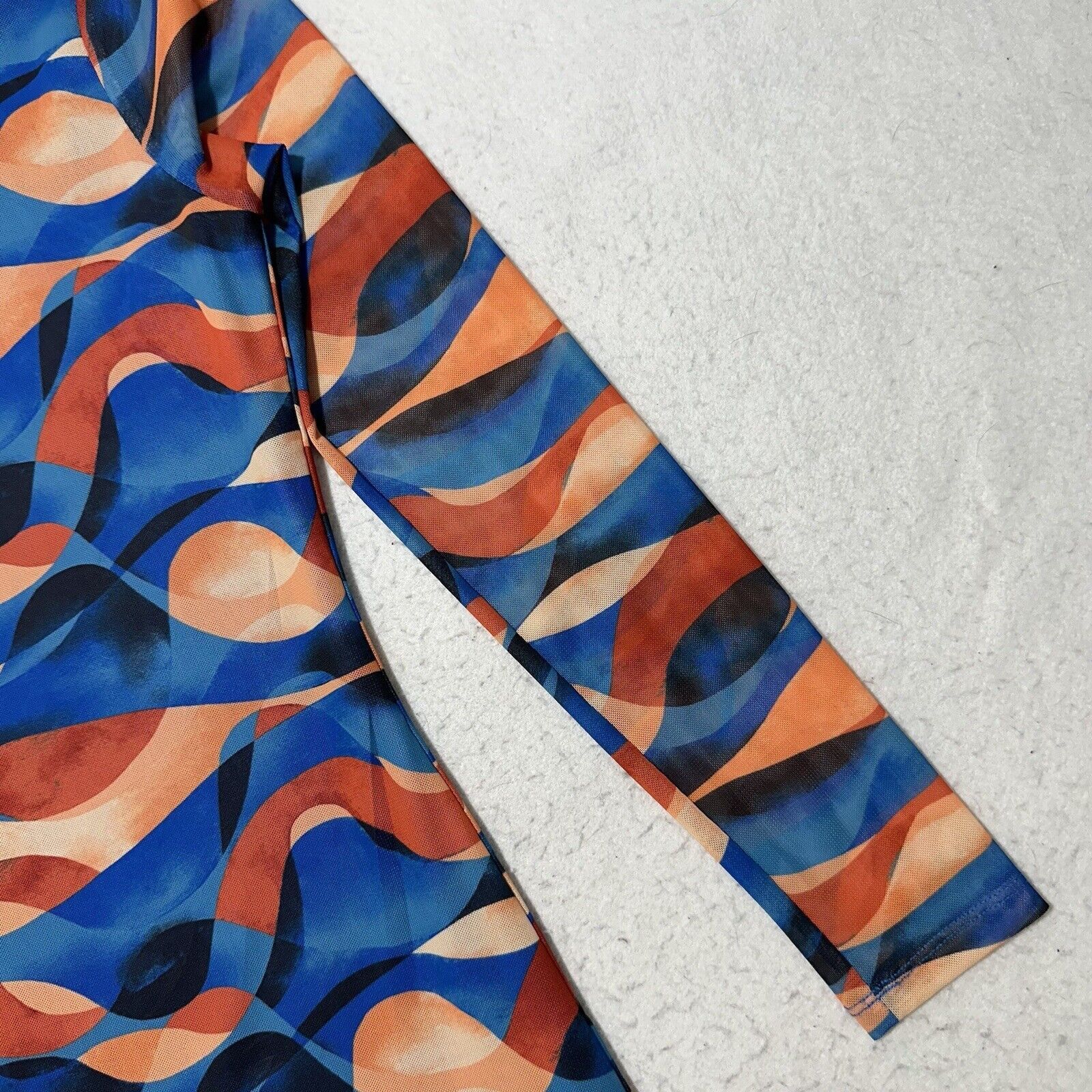 Forever 21 Forever 21 Small Abstract Print Blue Orange Mesh Mini Dress Size S / US 4 / IT 40 - 6 Thumbnail