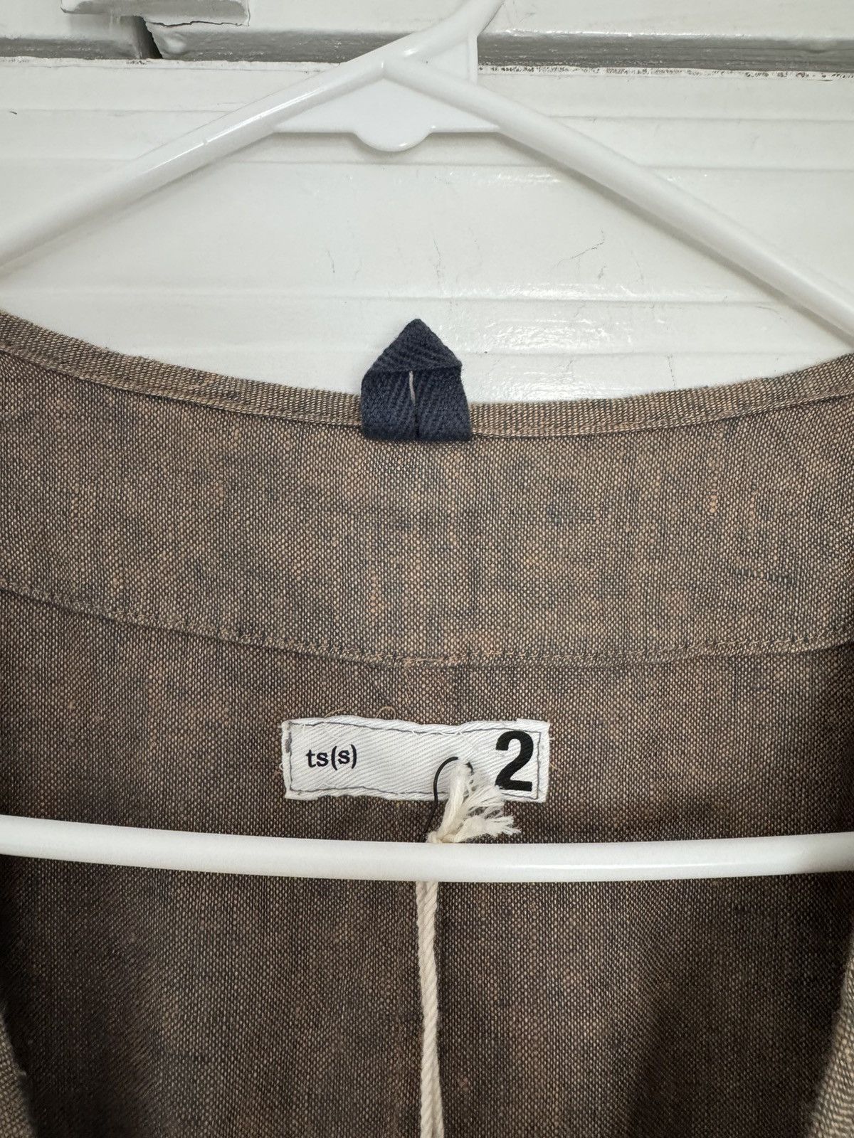 Ts(S) Linen Collarless Easy Jacket Back Slit Brown Navy Chambray Size US S / EU 44-46 / 1 - 3 Thumbnail