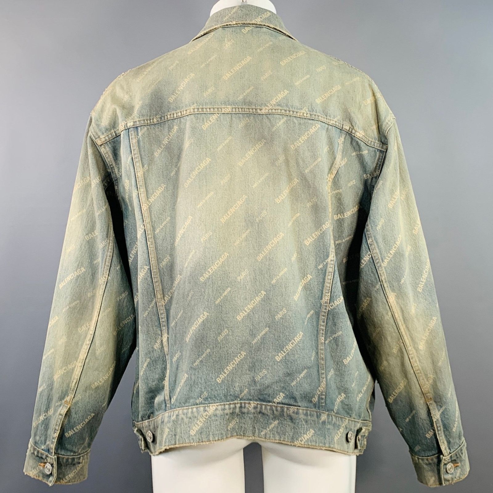 Balenciaga BALENCIAGA Blue White Monogram Cotton Denim Oversized Jacket Size US S / EU 44-46 / 1 - 4 Thumbnail