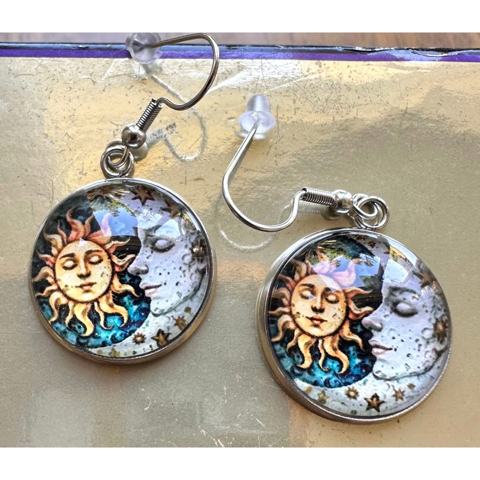 Handmade Sun Moon Earrings Navy Blue Eclectic Planet Astrology Zodiac Size ONE SIZE - 6 Thumbnail
