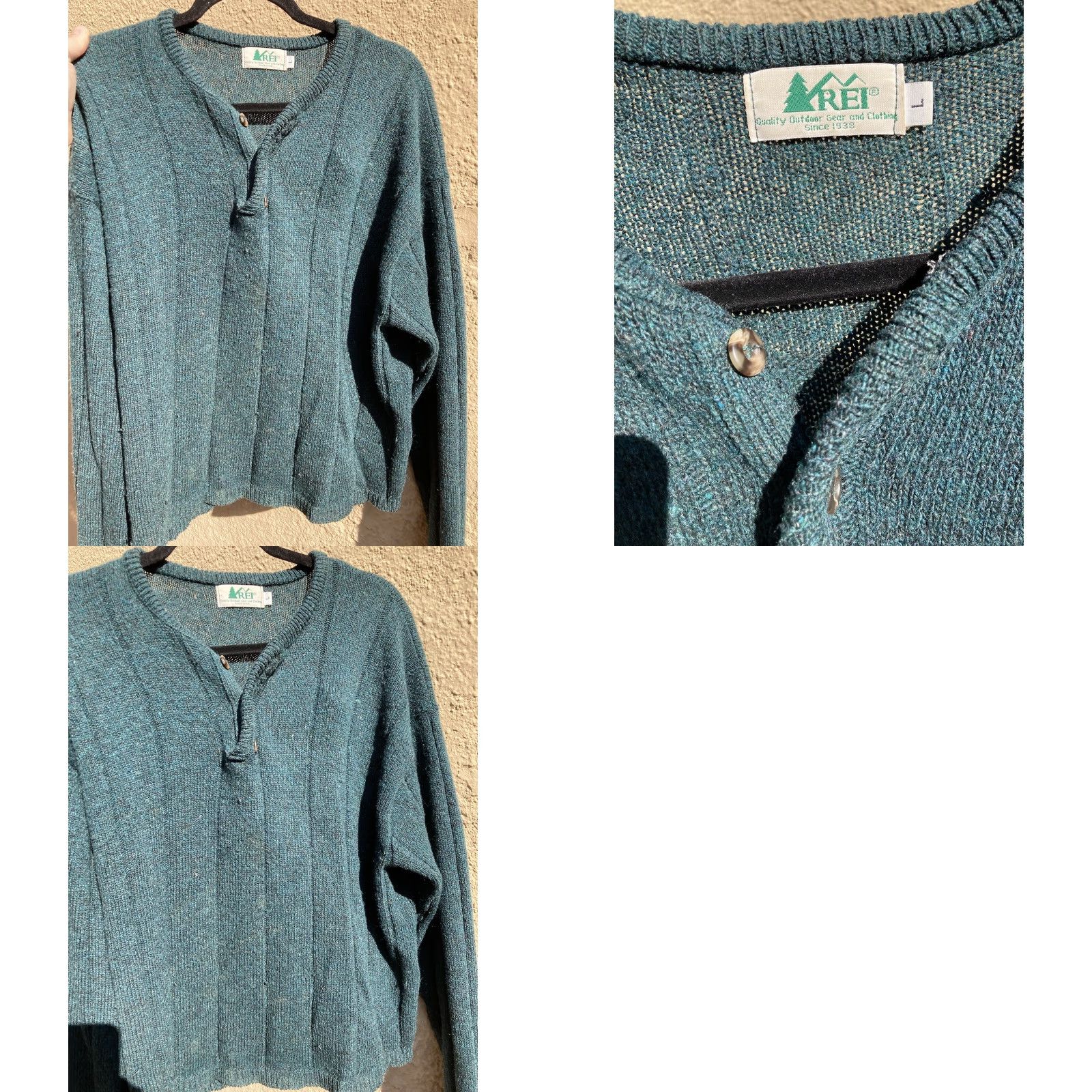 Vintage VINTAGE REI Sweater Shirt Mens Green Wool Pullover Henley Buttoned Cuffed 80s 90s Outdoor Size US L / EU 52-54 / 3 - 8 Thumbnail
