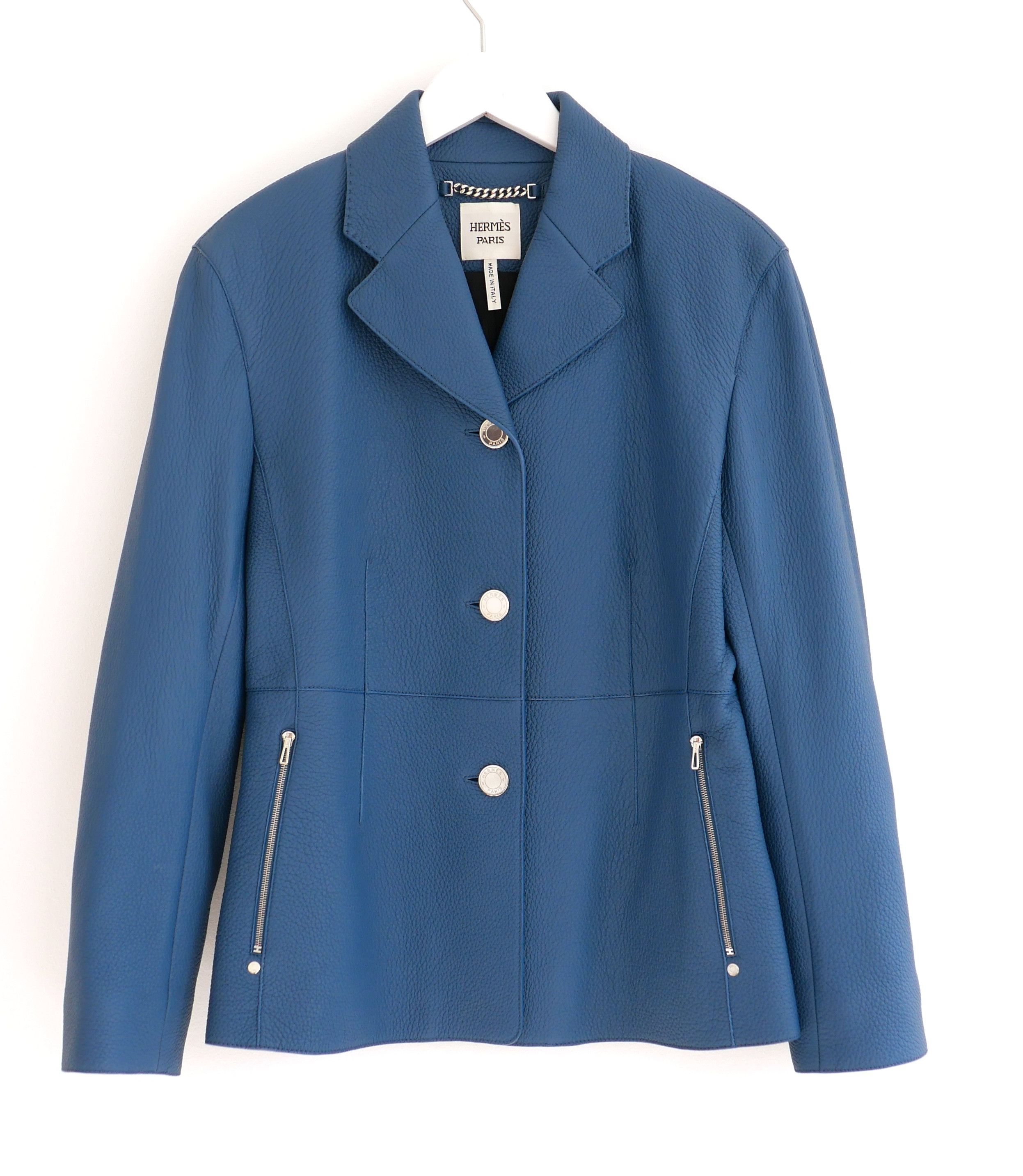 Hermes Hermes Equestrian Deerskin Leather Jacket Cerulean Blue Size S / US 4 / IT 40 - 1 Thumbnail
