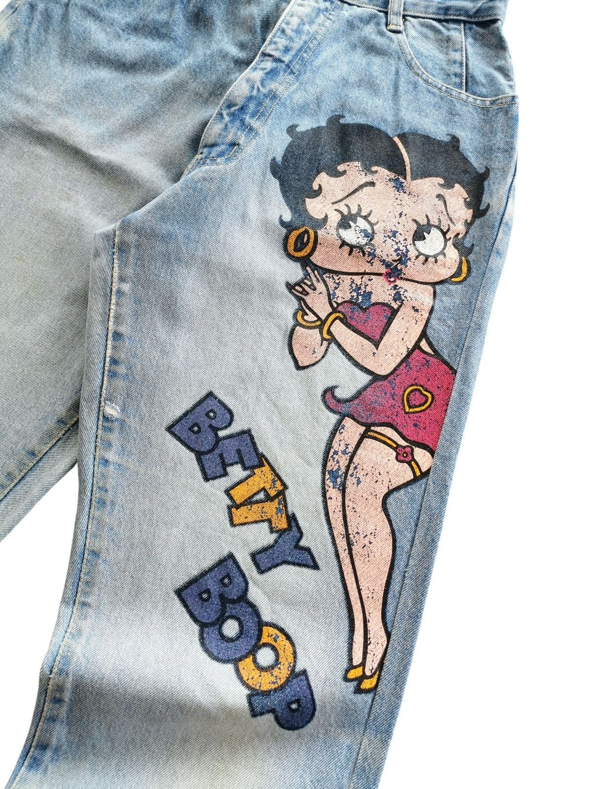 Anime Vintage Betty Boop Big Betty Print Light Wash Jeans Size 28 Size US 28 / EU 44 - 2 Thumbnail