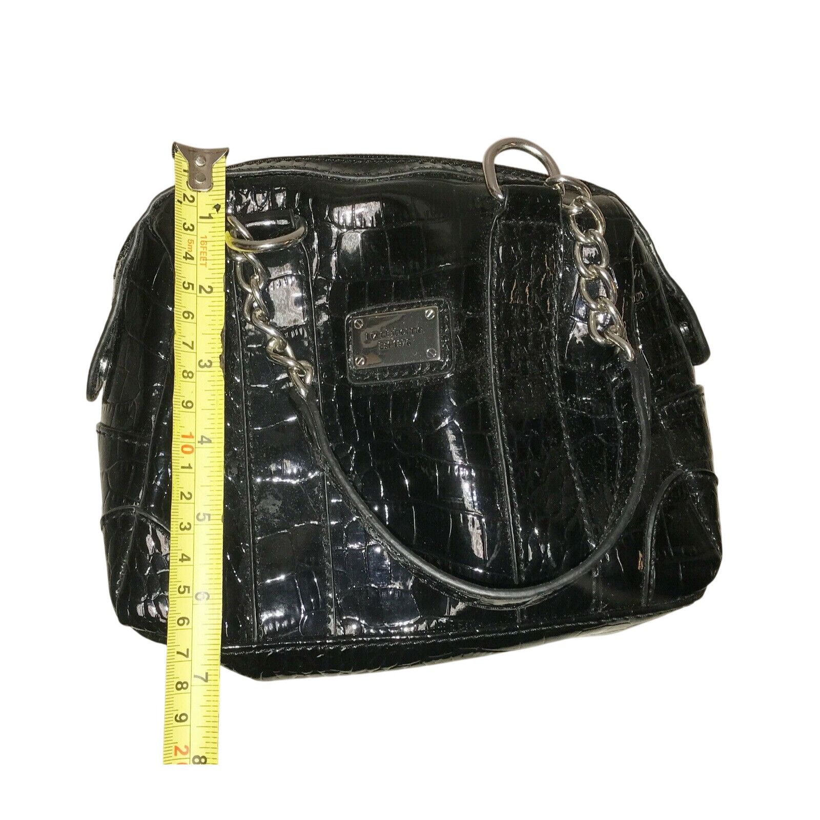 Liz Claiborne Liz Claiborne Black HandBag Purse Shiny Faux Croc Leather Size ONE SIZE - 7 Thumbnail