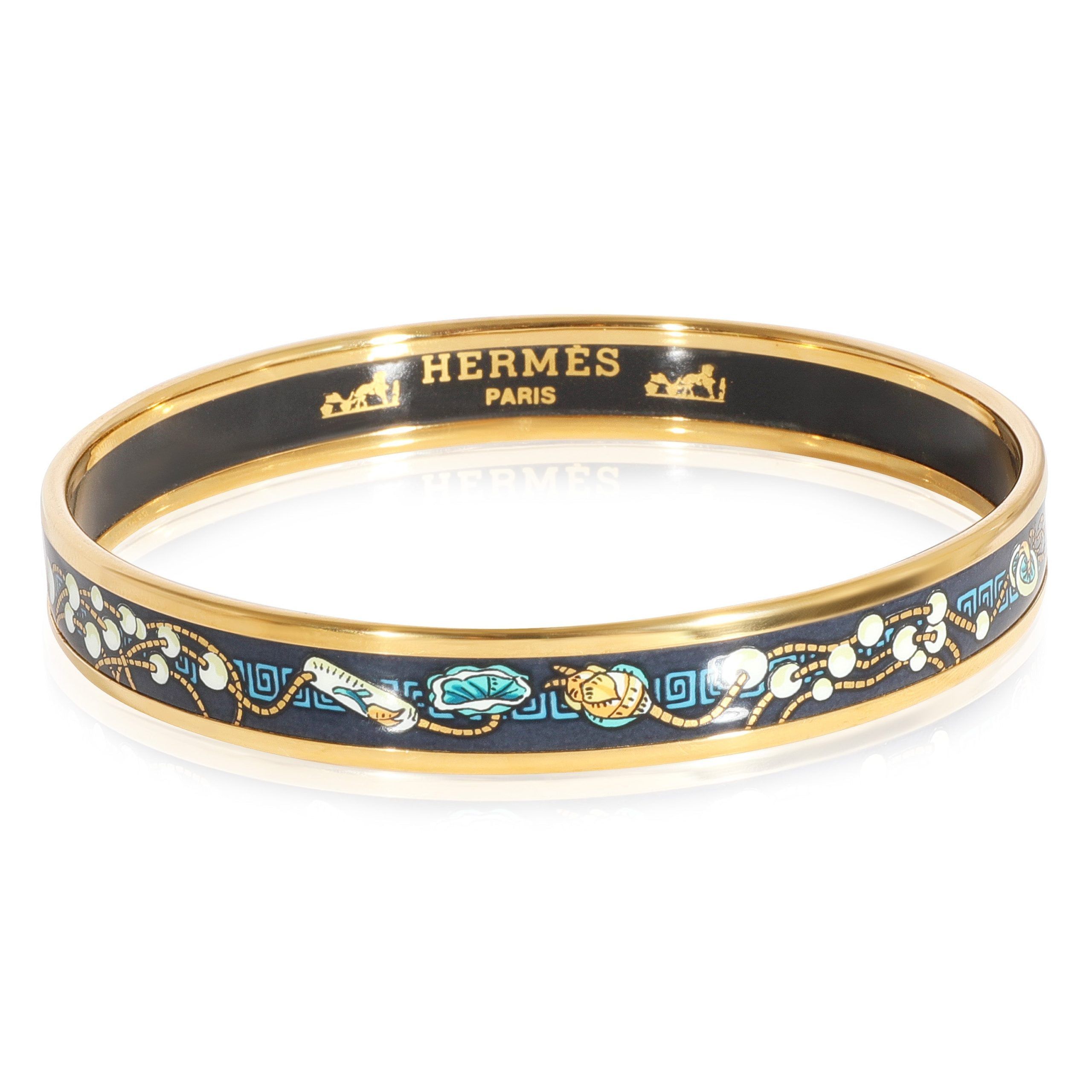image of Hermes Narrow Enamel Bracelet With Bead Necklace Design in Gold, Women's
