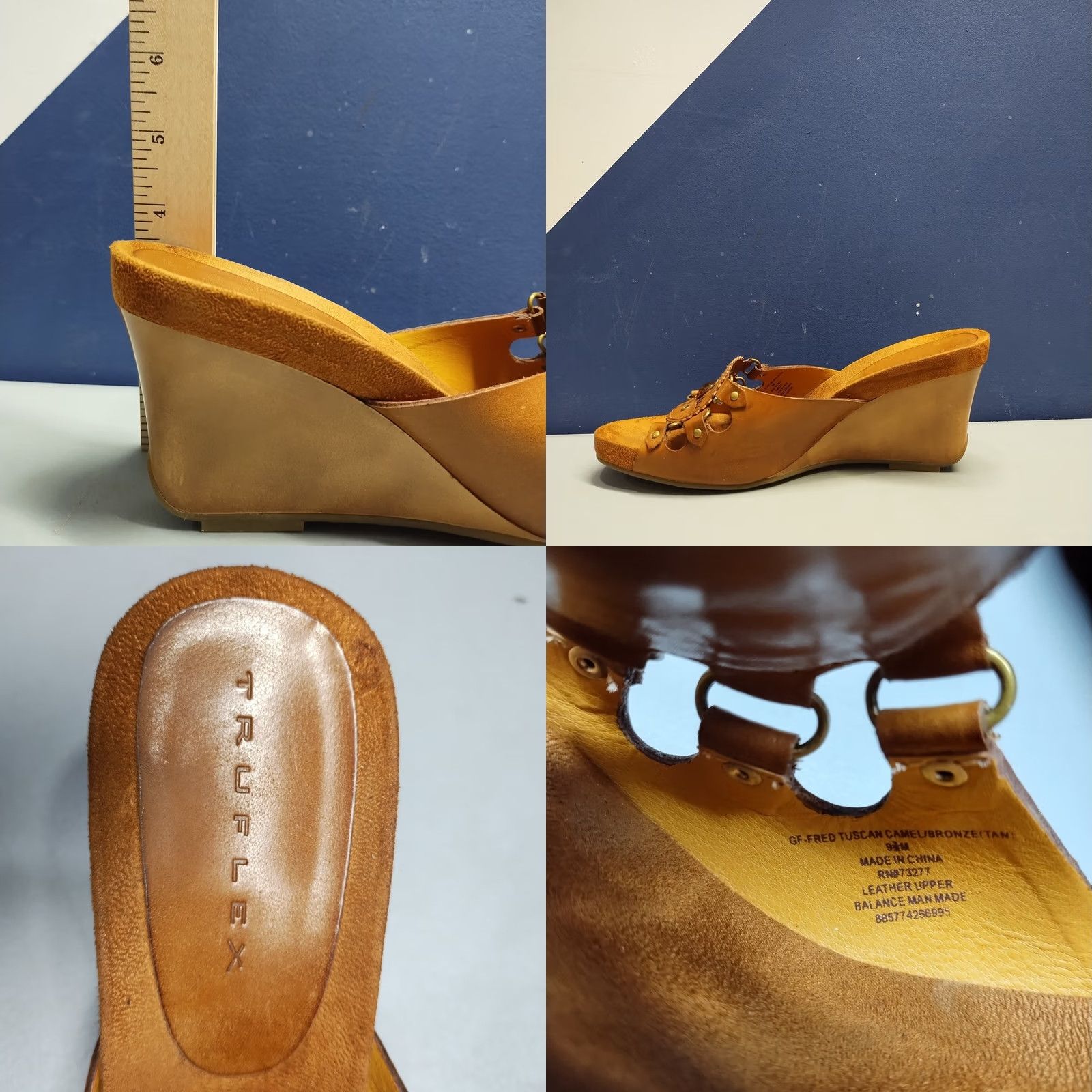 Camel Truflex Wedge Sandal Womens 9.5M Brown Leather GF-Fred Tuscan Camel Bronze EUC Size US 10 / IT 40 - 9 Thumbnail