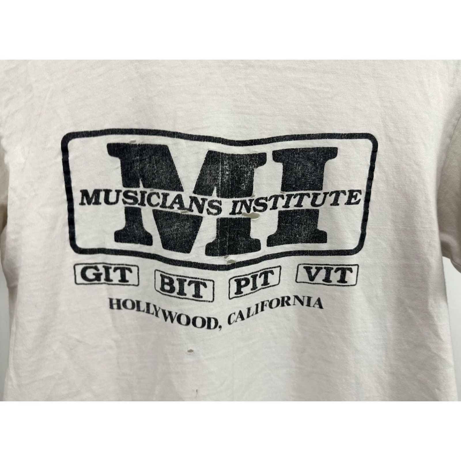 Hanes VTG 80s Hollywood Musicians Institute Hanes Beefy-T Shirt M White Mens Short Sleeve Cotton Thrashed Distressed Grunge Music Decade 80s Size US M / EU 48-50 / 2 - 4 Thumbnail