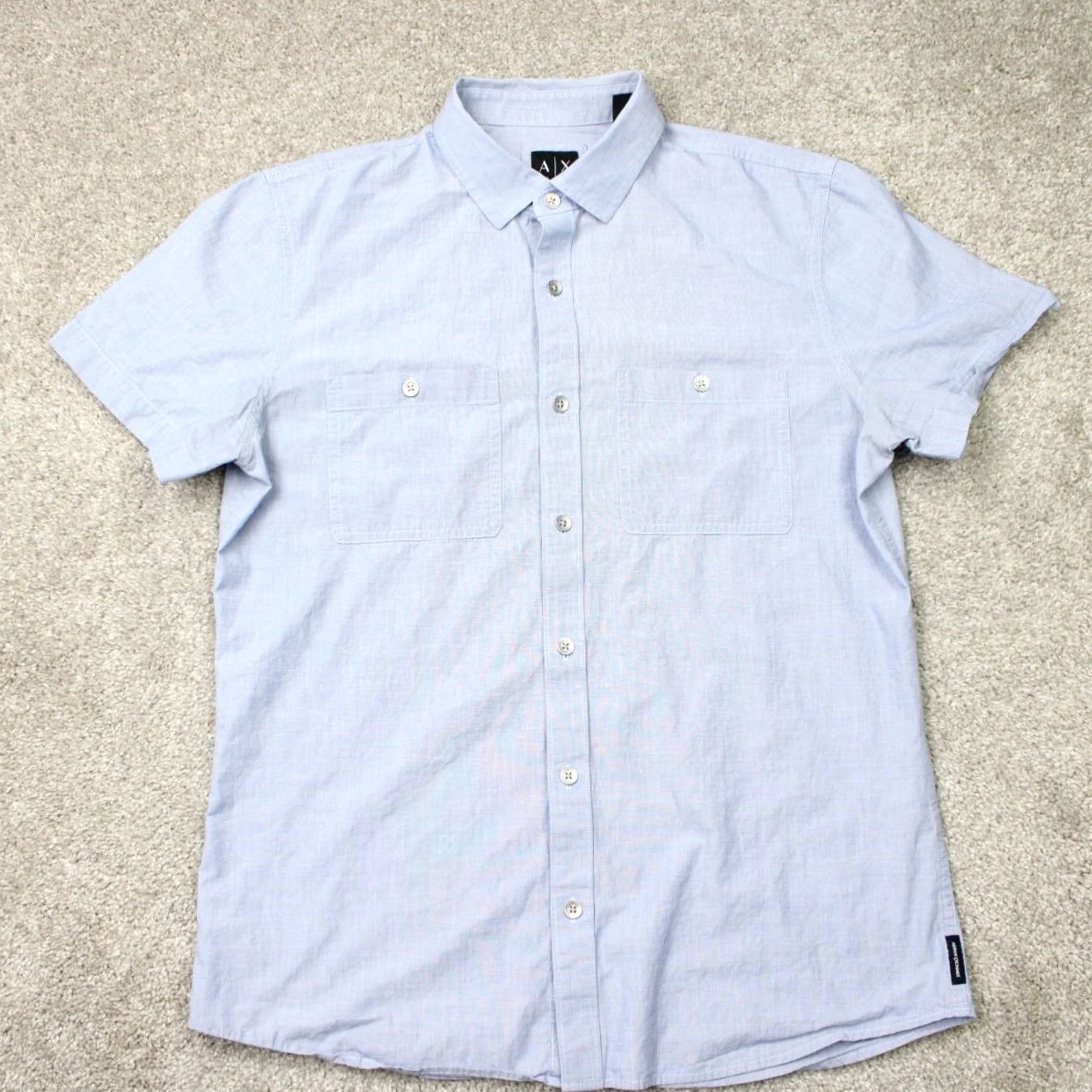 Armani Exchange A/X Armani Exchange Shirt Mens Medium Blue Cotton Fitted Casual Short Sleeve Size US M / EU 48-50 / 2 - 2 Thumbnail