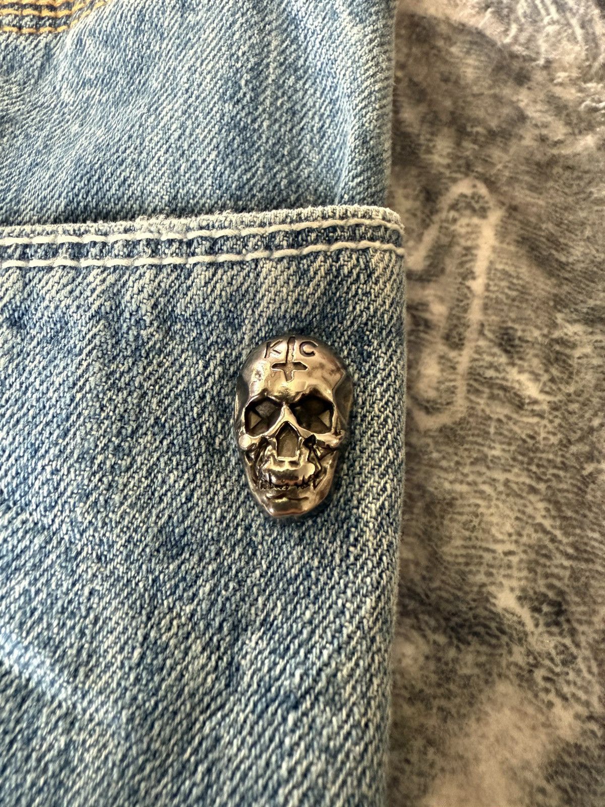 Japanese Brand Kooks & Phellica Flared Tribal Waist Skull Emblem Jeans Size US 28 / EU 44 - 5 Thumbnail