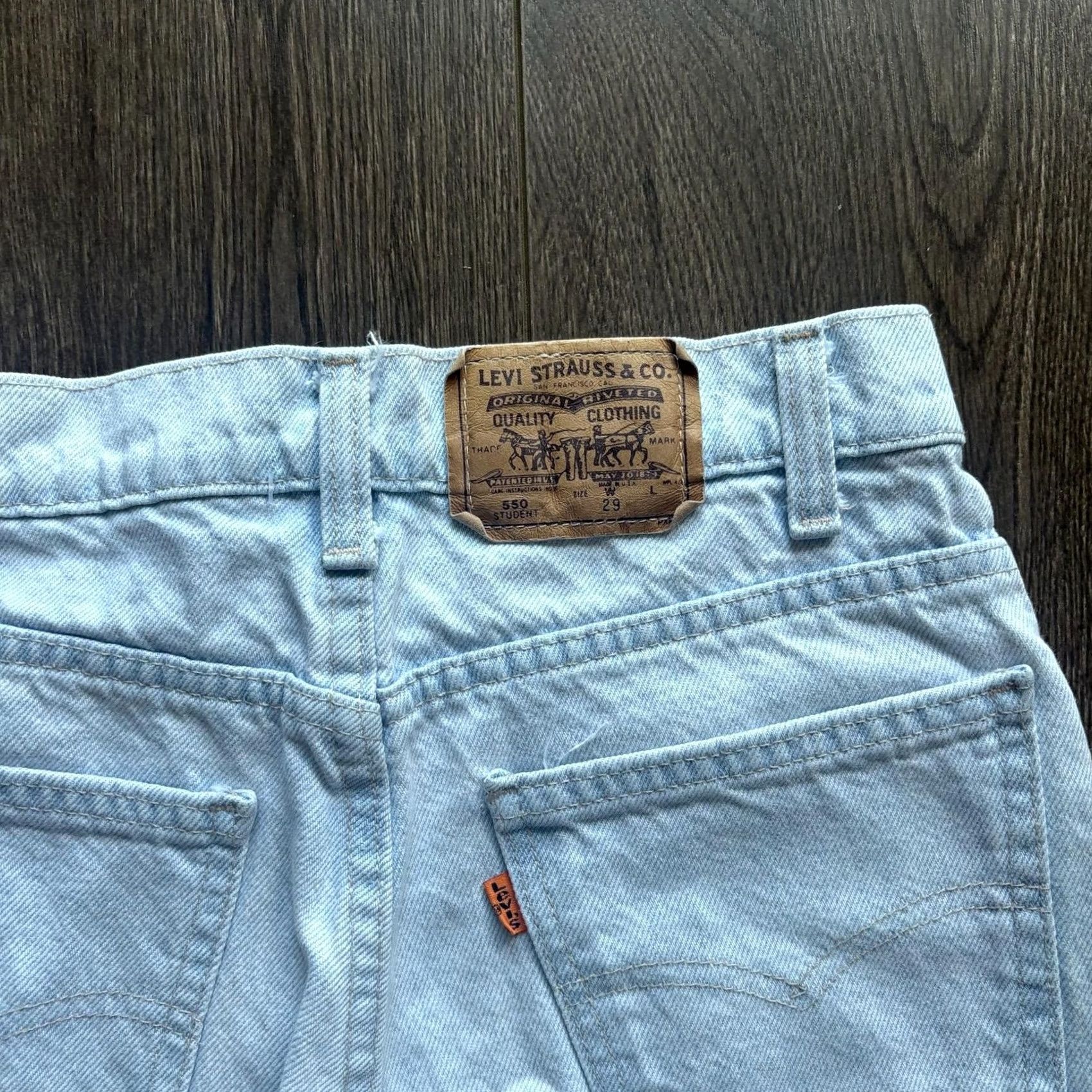 Levi's VINTAGE Levi's 550 Shorts Bermuda Light Denim 29 Women USA Jorts Five-Pocket Pocket Distressed Cutoff 1989 Mens Womens Boys Girls Size 29" - 3 Thumbnail