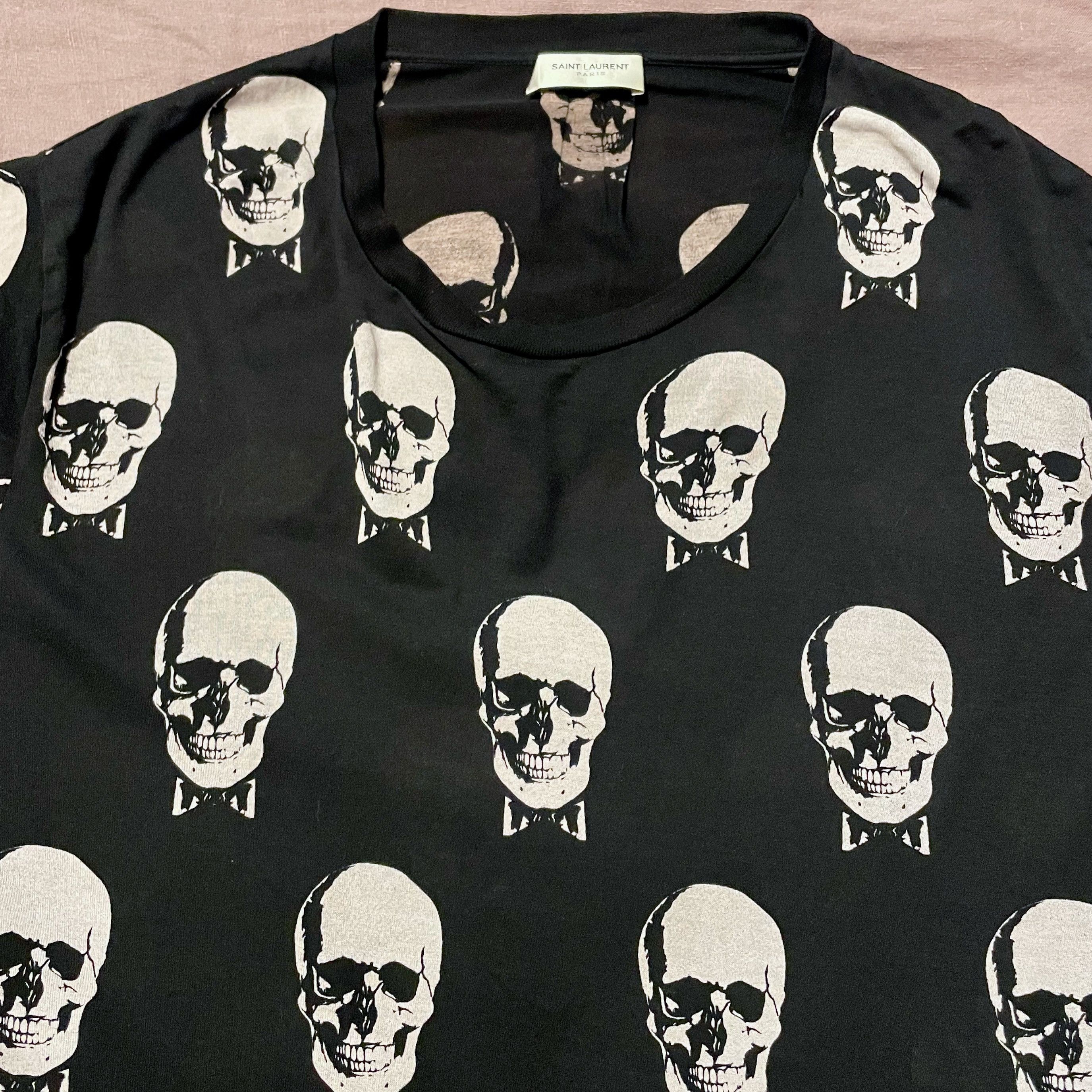 Saint Laurent Paris Saint Laurent Skull & Bow Tie Unisex T-Shirt, Black & Cream Size US L / EU 52-54 / 3 - 8 Thumbnail