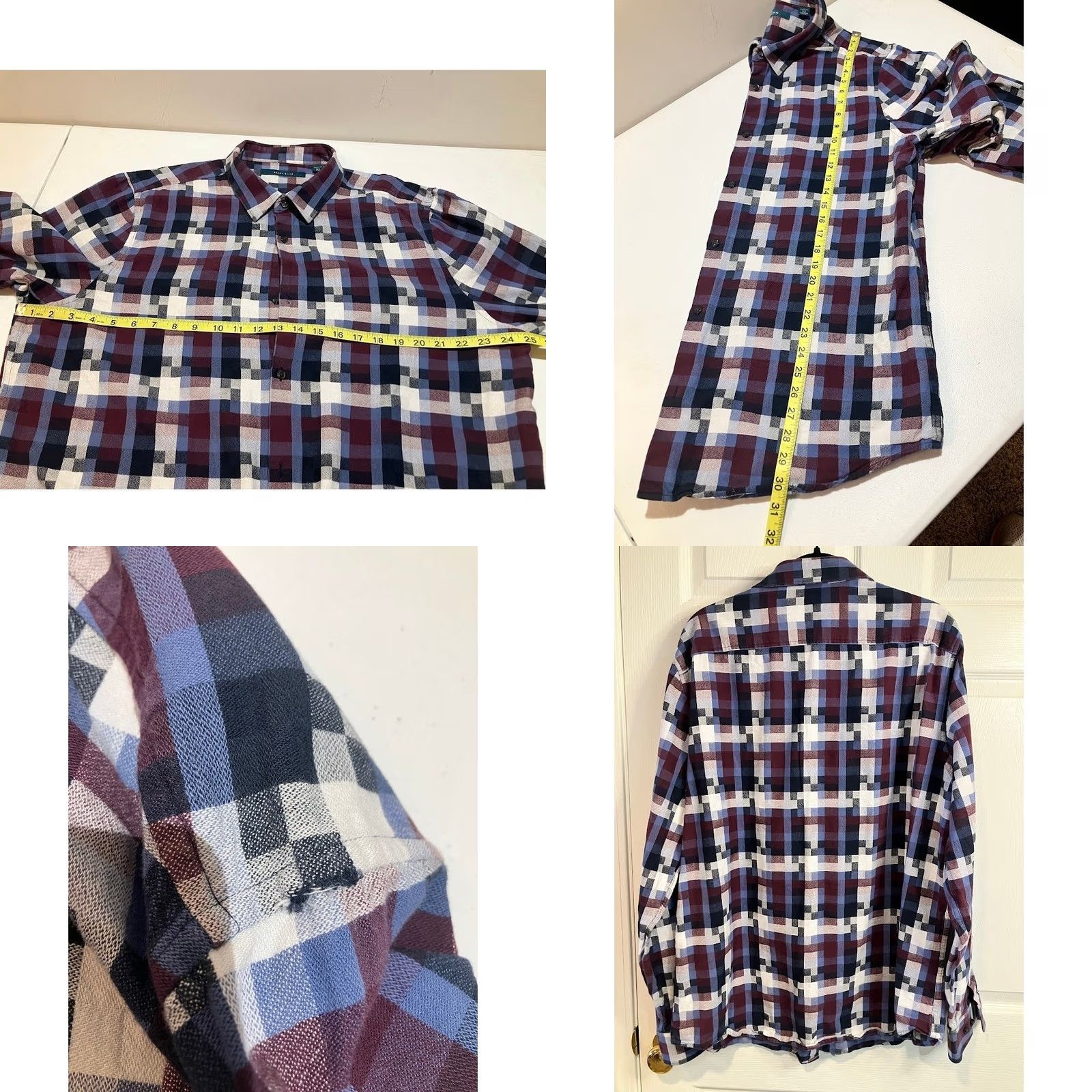 Perry Ellis Perry Ellis Shirt Mens 2XLT Red Men Square Plaid Long Sleeve Button Down Size Maroon Size US XXL / EU 58 / 5 - 8 Thumbnail