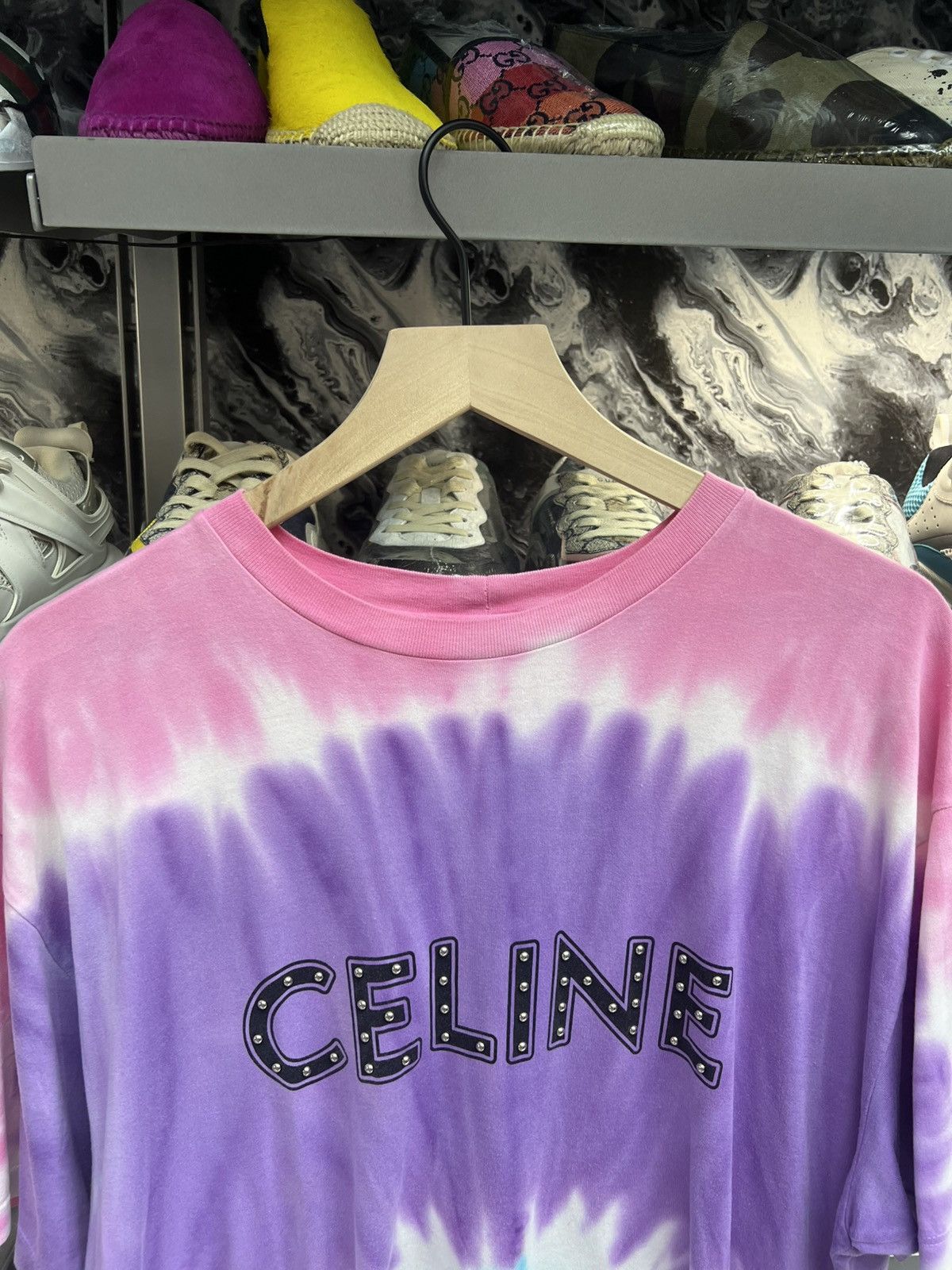 Celine Celine Multicolor Studded Logo Tee Size US XL / EU 56 / 4 - 4 Thumbnail
