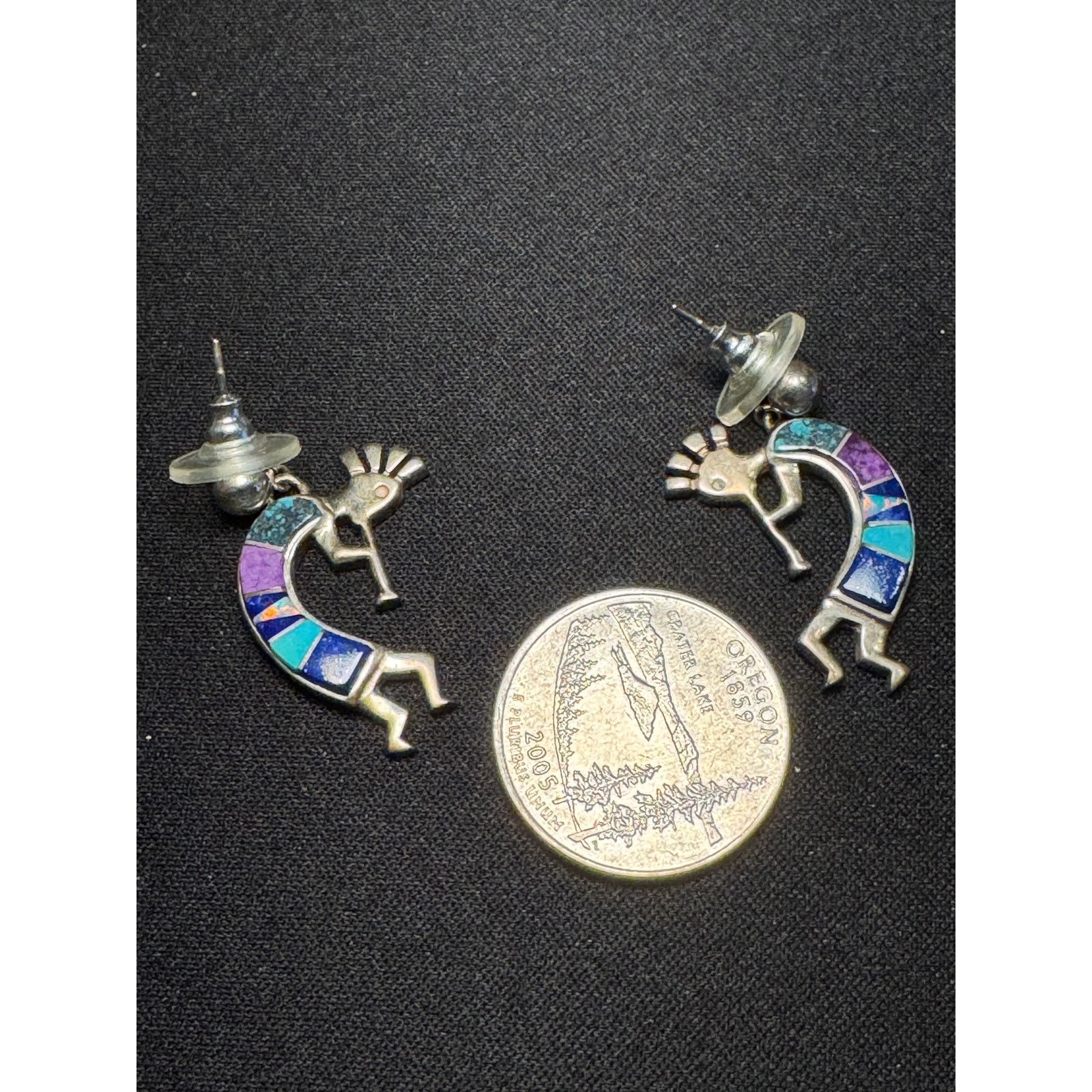 Other Sterling Navajo Kokopelli Earrings Signed Turquoise, Opal Size ONE SIZE - 5 Thumbnail