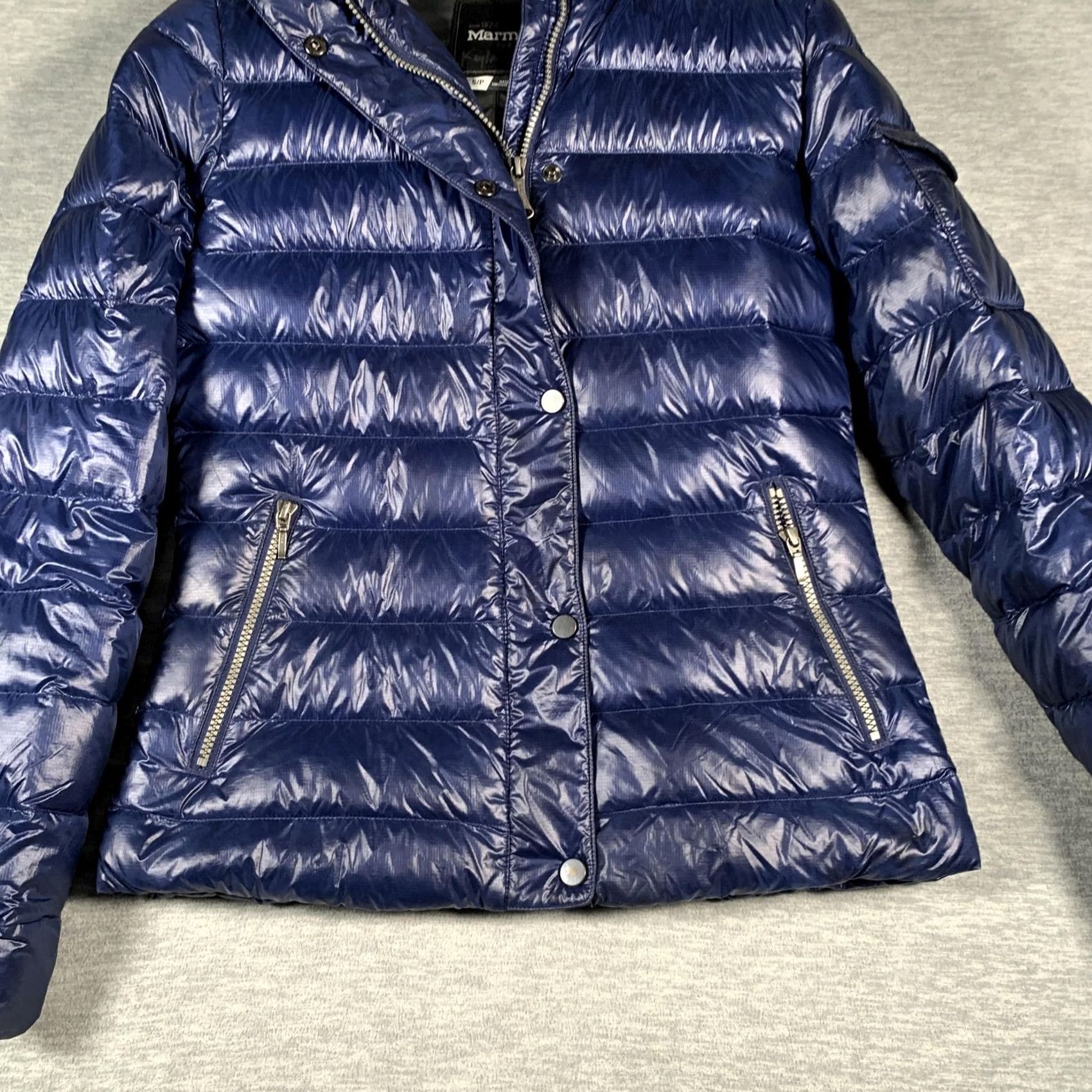 Marmot Marmot Jacket Womens Small Blue Hooded Down Puffer Quilted Nylon Fur Trim Size S / US 4 / IT 40 - 3 Thumbnail
