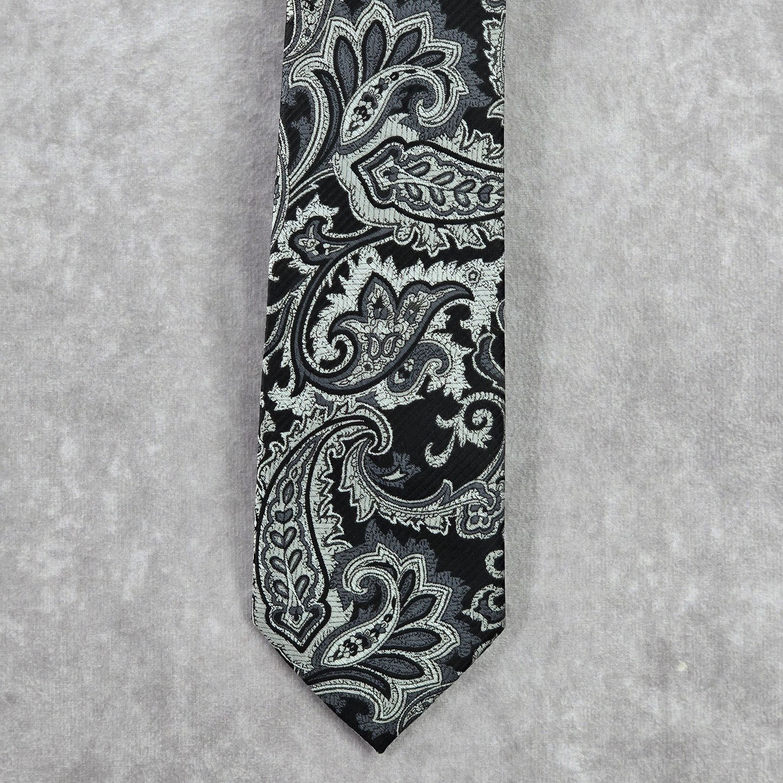 Joseph Abboud Joseph Abboud Black Gray Floral Paisley Geometric Neck Tie Size 30 - 1 Thumbnail