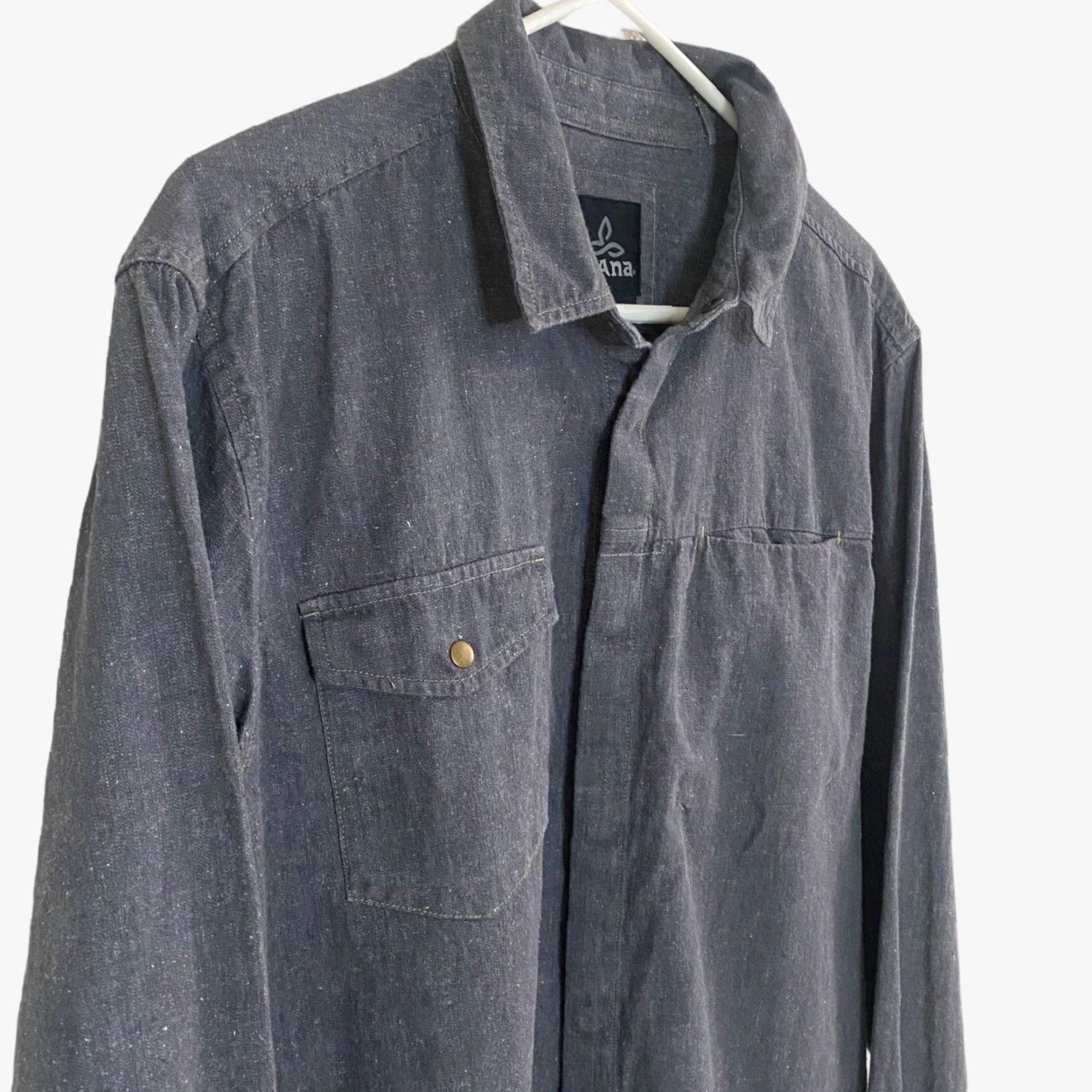 Prana Prana Lenny Overshirt Shirt Mens Large Gray Hemp Blend Snap Closure Button-Up Long Sleeve Size US L / EU 52-54 / 3 - 4 Thumbnail