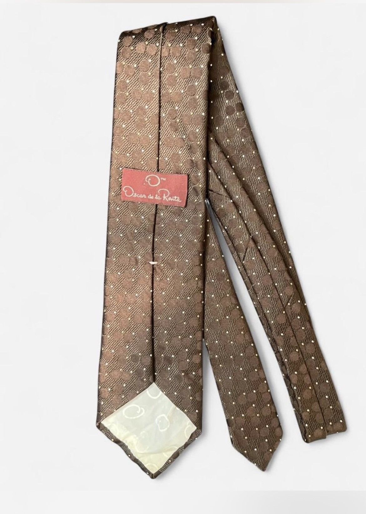 Oscar De La Renta Oscar de la Renta Silk Blend Brown Polka Dot Men's Necktie Size ONE SIZE - 2 Thumbnail