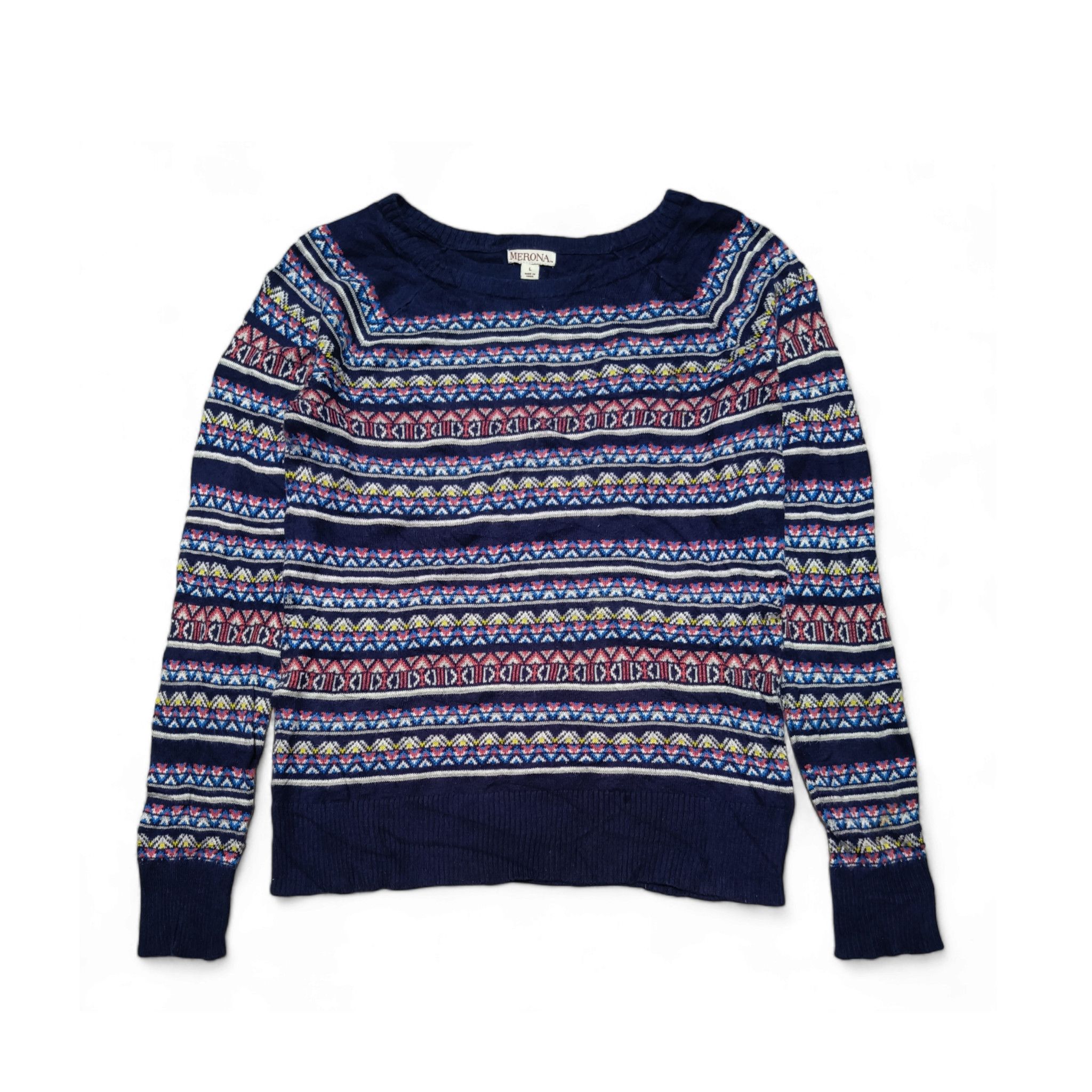 Other Vintage 90s MERONA Ethnic Pattern Knit Women's Thin Sweater Size L / US 10 / IT 46 - 1 Thumbnail