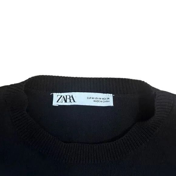 Zara Zara Womens Black Cream Striped Long Sleeve Crew Neck Midi Size M / US 6-8 / IT 42-44 - 5 Thumbnail
