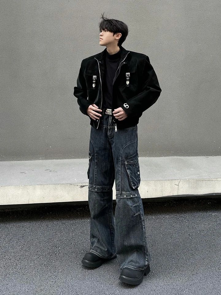 Japanese Brand × Vintage Cargo Studded Pocket Baggy Jeans Size US 31 - 3 Thumbnail