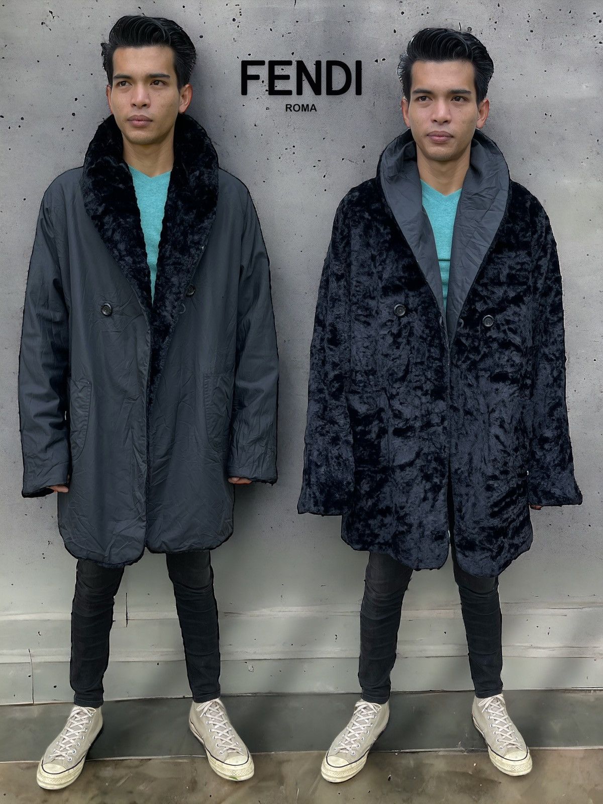 image of Vintage Fendi Roma 365 Faux Fur Reversible Jacket in Black, Men's (Size Medium)