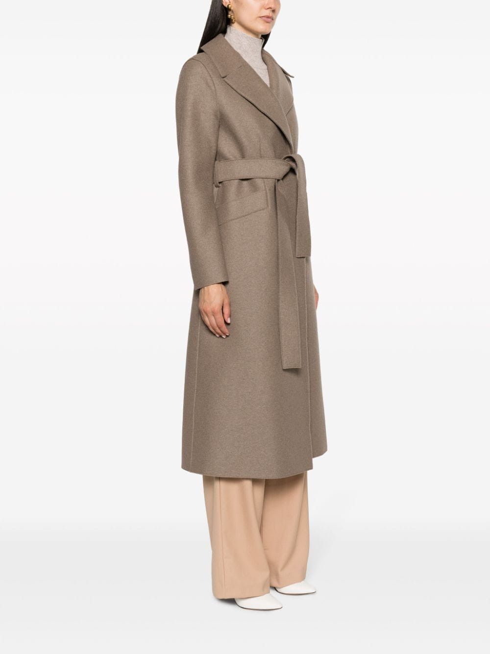 Harris Wharf London o1s22i1n1024 Pressed Wool Long Coat in Taupe Brown Size M / US 6-8 / IT 42-44 - 3 Thumbnail