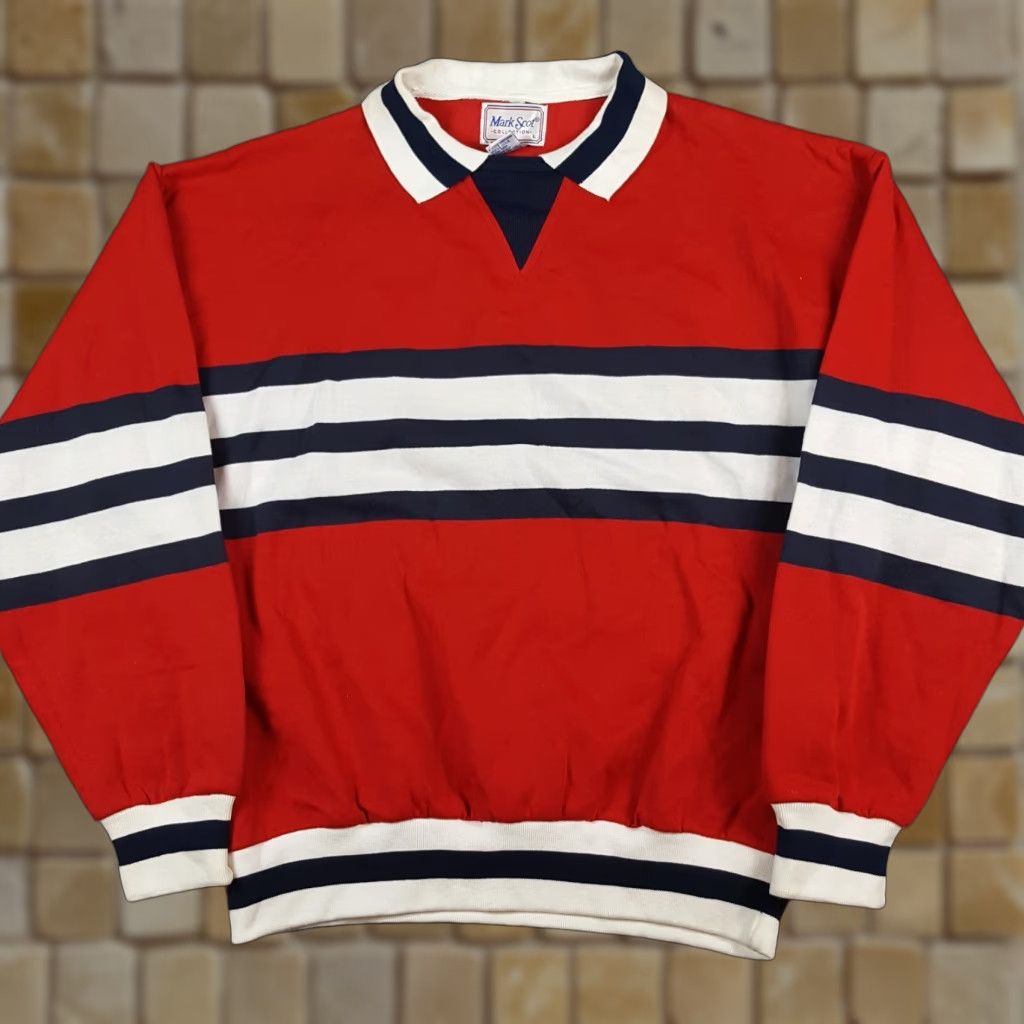 Vintage Y2k Preppy Striped Collared Crewneck Mens Size Large Vintage Pullover Sweatshirt Size US L / EU 52-54 / 3 - 1 Thumbnail