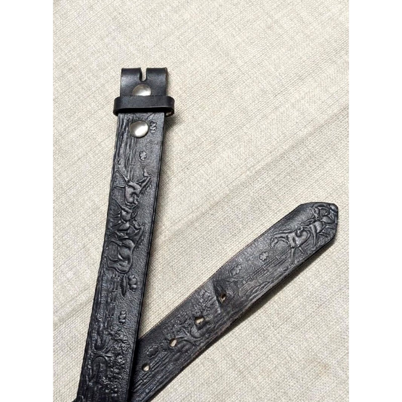 Vintage VINTAGE handcrafted western belt 44 black leather Buckle belt Equestrian Southwestern Men Size 44 - 5 Thumbnail