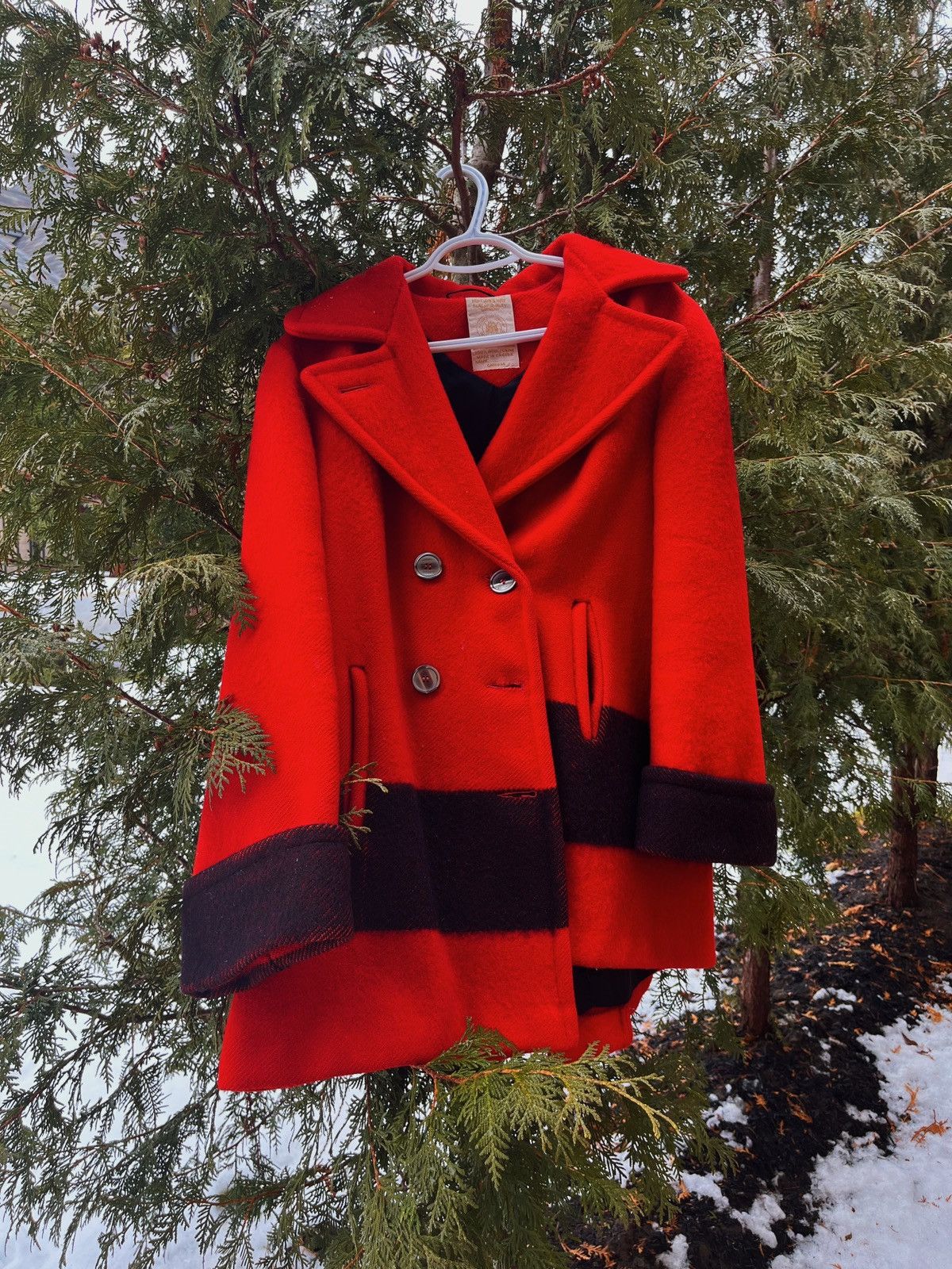 image of Hudsons Bay x Vintage Red 3.5 Point Hudson’S Bay Wool Pea Coat Jacket, Women's (Size XL)