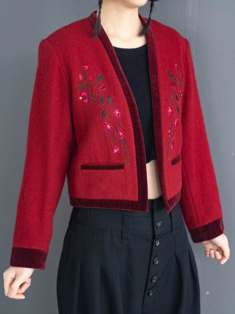 Kenzo KENZO Vintage red wool embroidered coat Size M / US 6-8 / IT 42-44 - 3 Thumbnail
