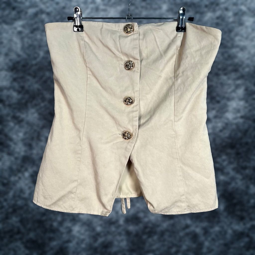 Vintage SNDYS Womens Strapless Beige Blouse Medium Solid Button-Up Size M / US 6-8 / IT 42-44 - 1 Thumbnail