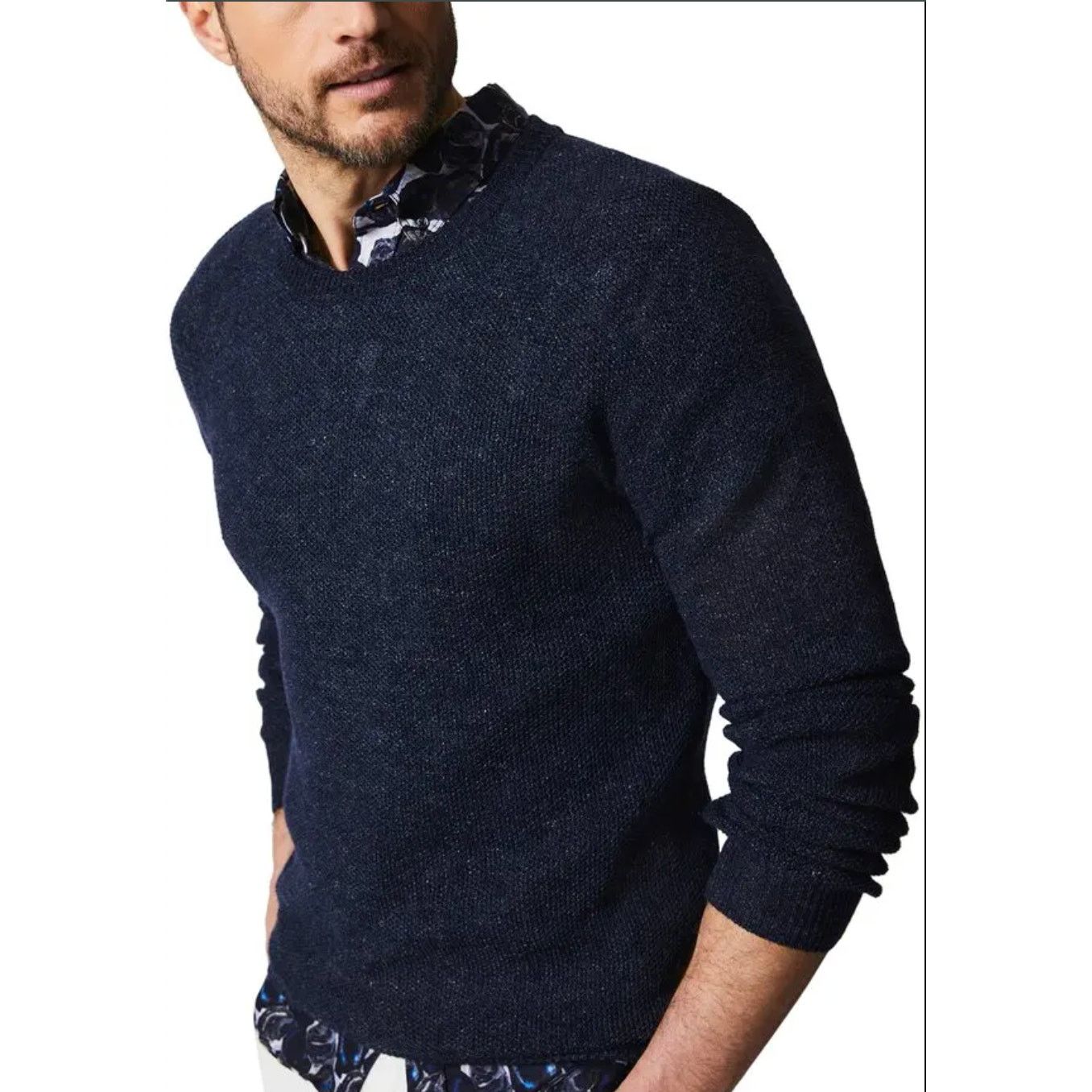 Billy Reid Billy Reid Seed Stitch Linen & Wool Crewneck Sweater Navy Size US XXL / EU 58 / 5 - 10 Thumbnail