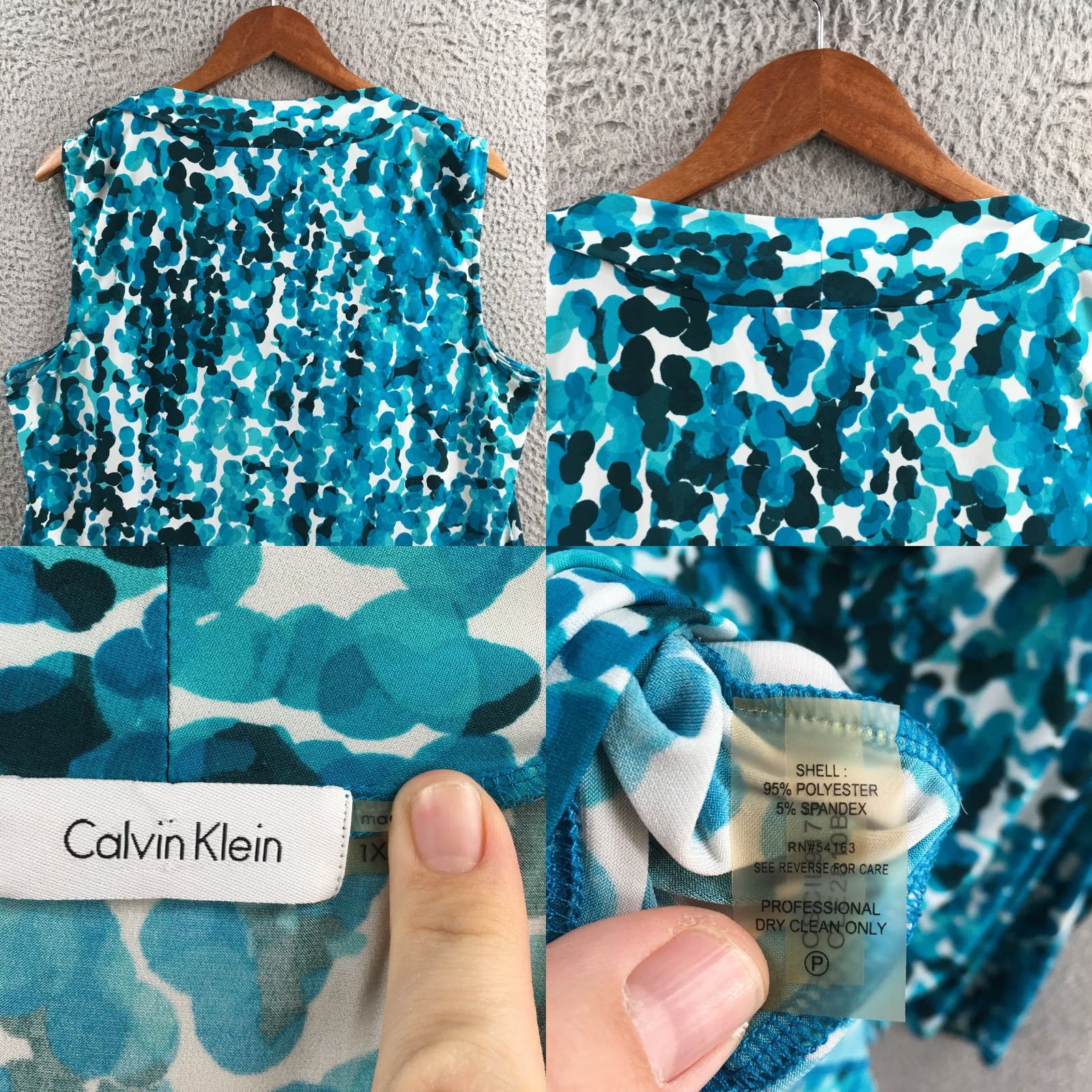 Calvin Klein Calvin Klein Blouse Womens 1X Blue Abstract Sleeveless Cowl Neck Stretch Top Size XL / US 12-14 / IT 48-50 - 8 Thumbnail