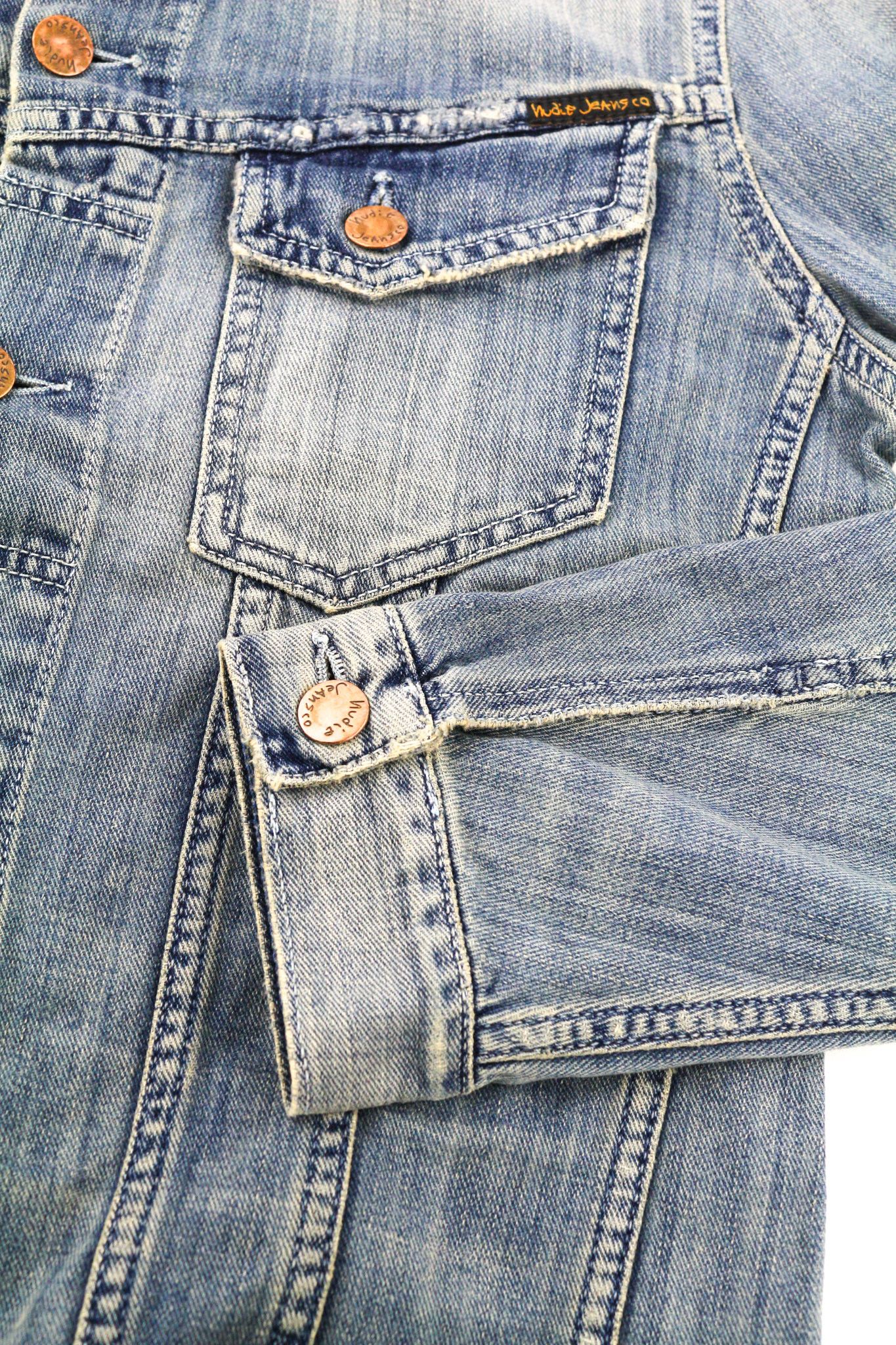 Nudie Jeans BILLY S Denim Light Shades Buttoned Blue Logo Jacket 80753 Size US S / EU 44-46 / 1 - 5 Thumbnail