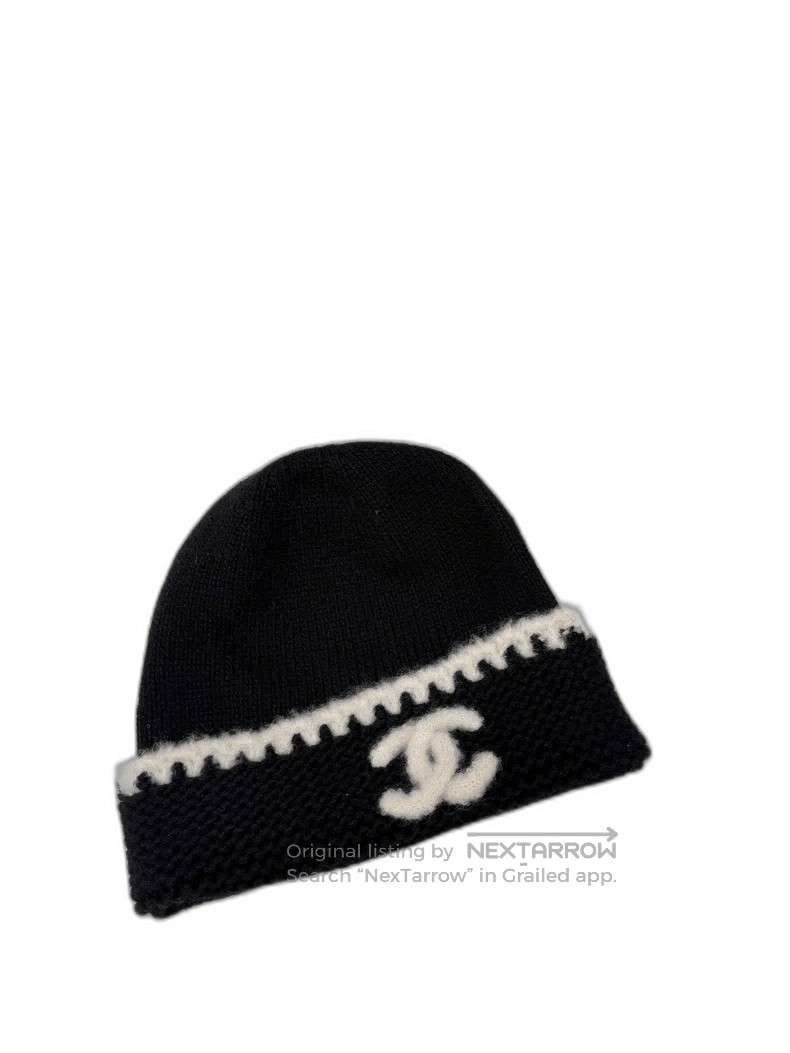 Chanel Black Knit Beanie with Logo.