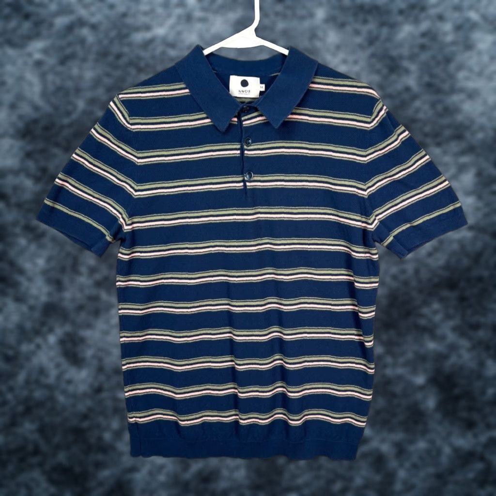 NN07 NN07 No Nationality Mens Polo Shirt Striped Cotton Blend Blue Medium Shirt Mens Size US M / EU 48-50 / 2 - 1 Thumbnail