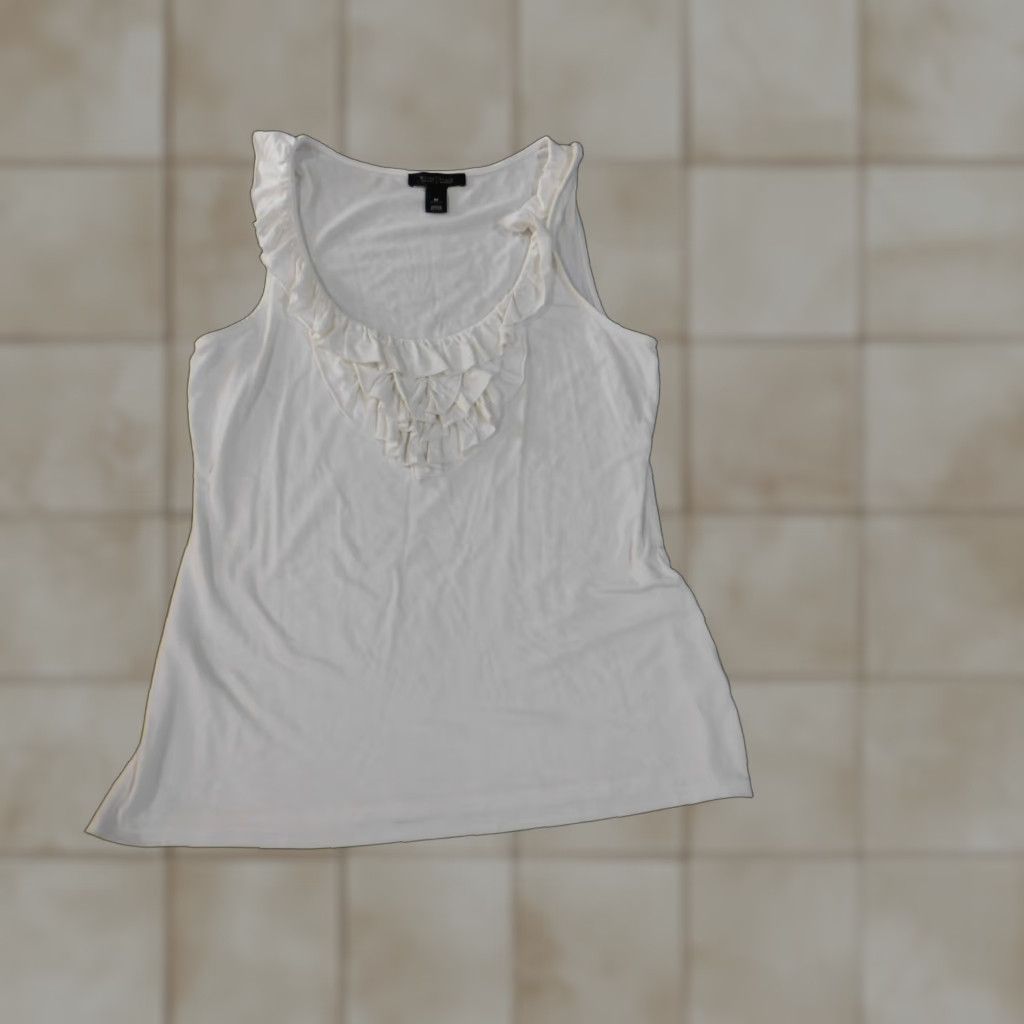 White House Black Market White House Black Market Blouse Shirt Womens Sleeveless Medium White Stretch Rayon Casual Basic Round Neck Pullover Size M / US 6-8 / IT 42-44 - 1 Thumbnail