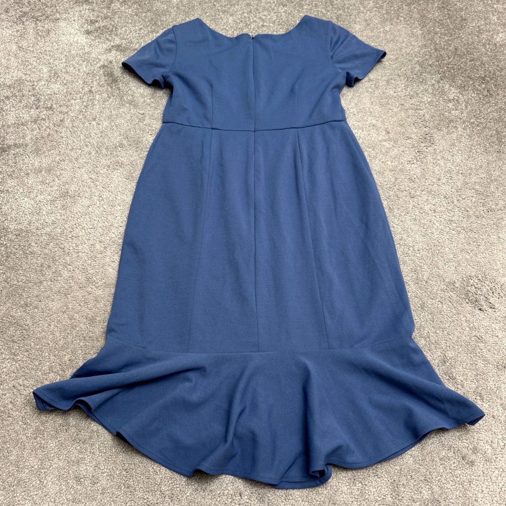 Vintage Paper Crown Midi Sheath Dress Womens Medium Blue Ruffle Hem Short Sleeve Rayon Size 32" / US 10 / IT 46 - 2 Thumbnail