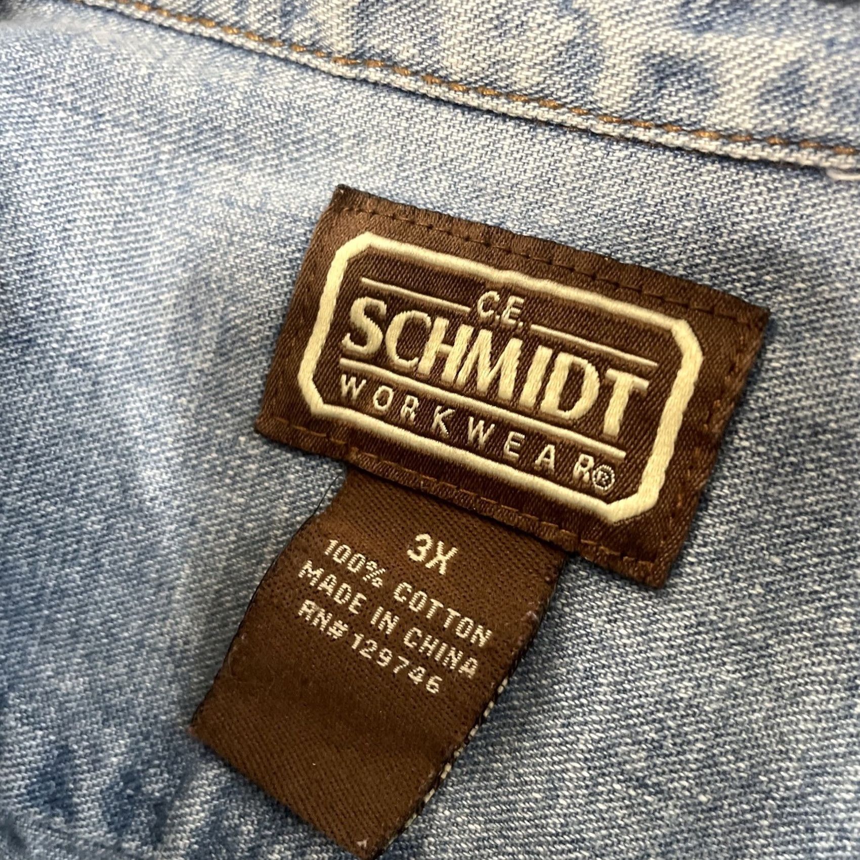 Denime VINTAGE Schmidt Workwear Shirt Denim Shirt Men 3XL Cotton Blue Jean Long Sleeve 3X Mens Size US XXL / EU 58 / 5 - 5 Thumbnail