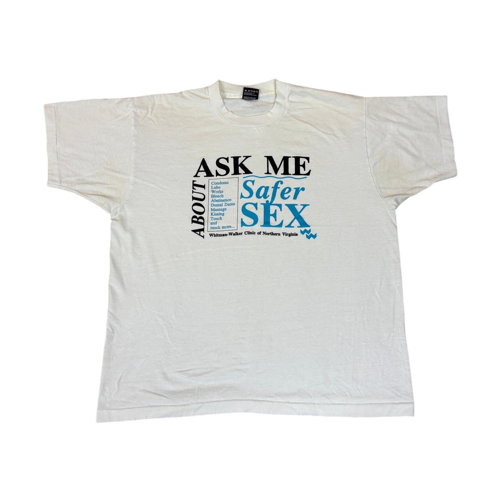Fruit Of The Loom × Vintage Vintage 90s Ask Me About Safer Sex Single Stitch Shirt XL Size US XL / EU 56 / 4 - 1 Thumbnail