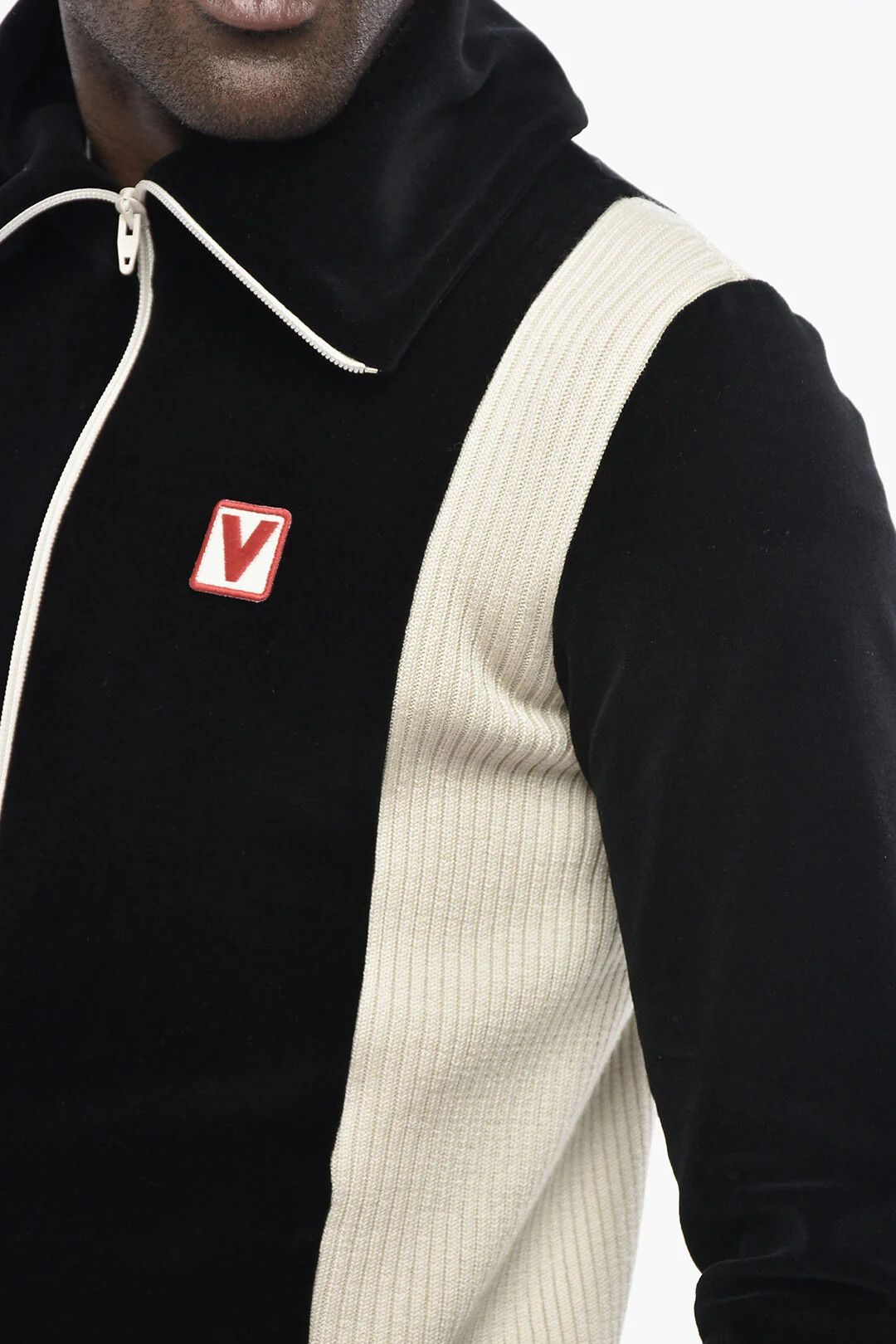 Valentino og1mm0426 Two-Tone Velour Sweatshirt in Black Size US M / EU 48-50 / 2 - 3 Thumbnail