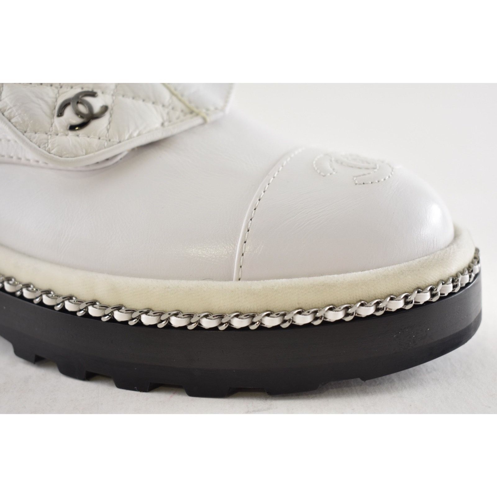 Chanel Chanel 18K White Pearl CC Chain Around Combat Lace Up Size US 7 / IT 37 - 6 Thumbnail