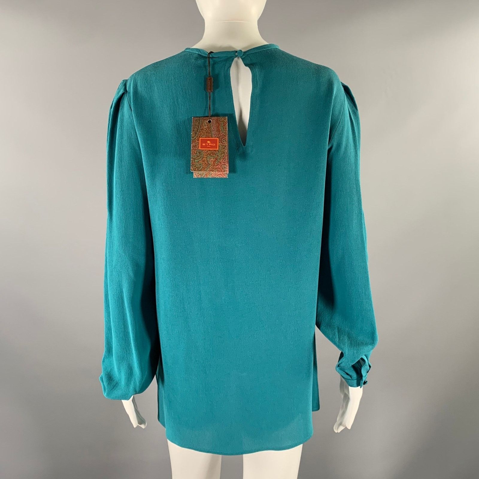 Etro ETRO Size M Blue Turquoise Silk Textured See Through Top Size M / US 6-8 / IT 42-44 - 3 Thumbnail