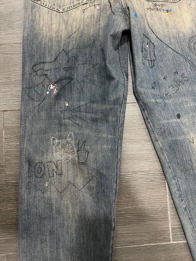Balenciaga Balenciaga SS23 Dark Distressed Rhinestone Denim Size US 34 / EU 50 - 14 Thumbnail