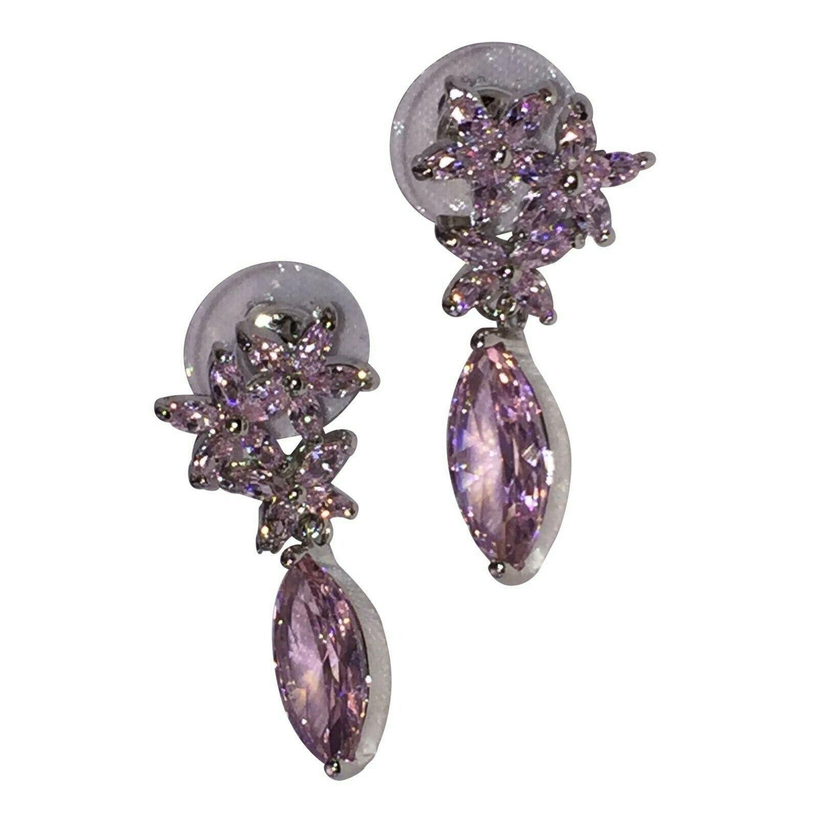 Designer Pink Faceted Crystal Earrings with White Chrome Plating Size ONE SIZE - 1 Thumbnail