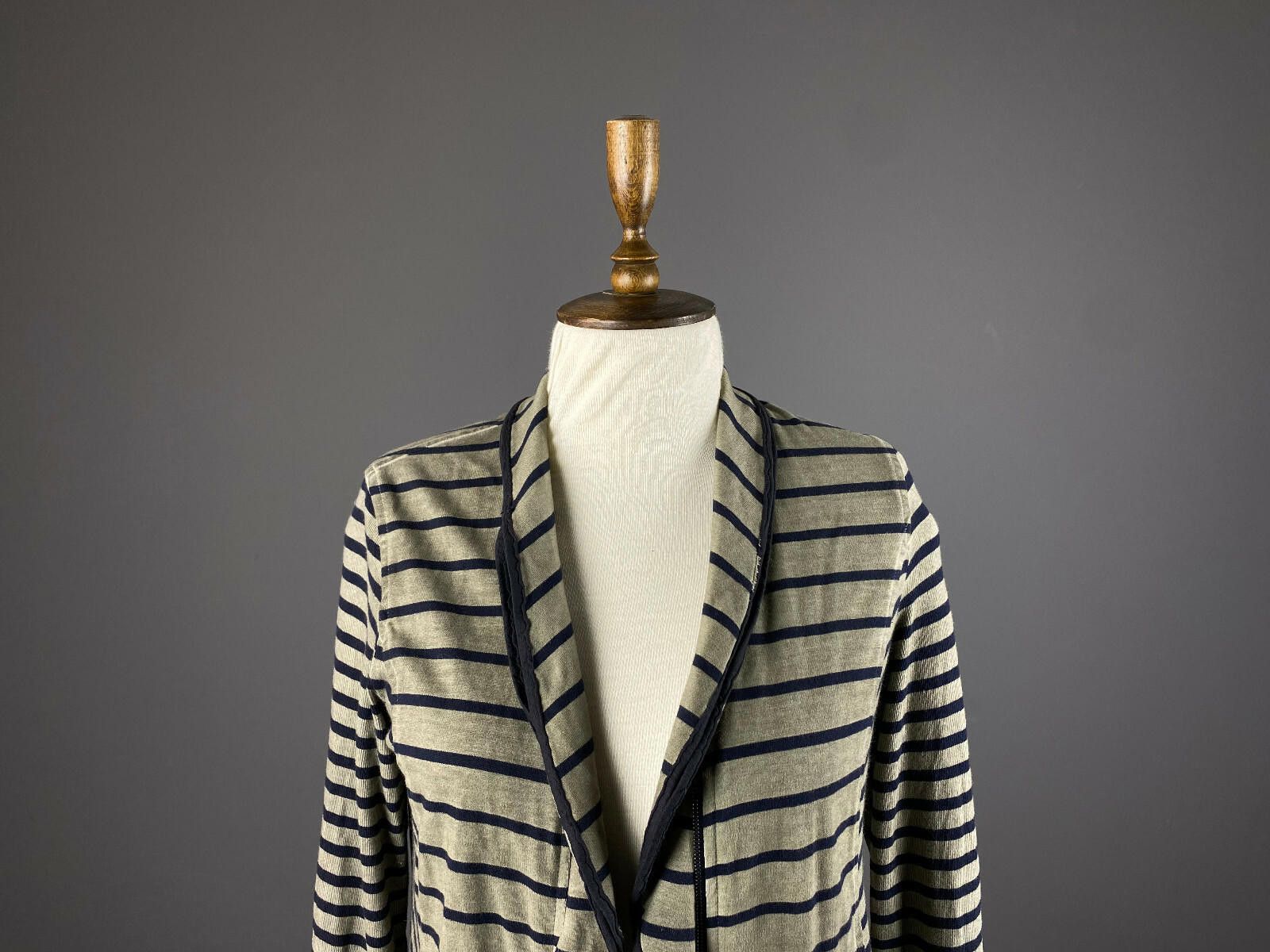 Designer Marc Cain Beige Stripe Designed Zip Wrap Cardigan Sweater Size M / US 6-8 / IT 42-44 - 2 Thumbnail