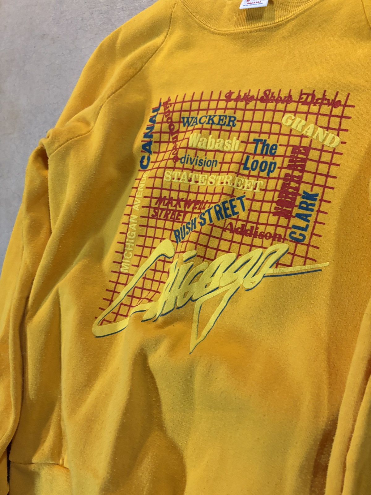 Jerzees Vintage 90s Jerzees Chicago Map Crewneck Sweatshirt Yellow L Size US L / EU 52-54 / 3 - 2 Thumbnail
