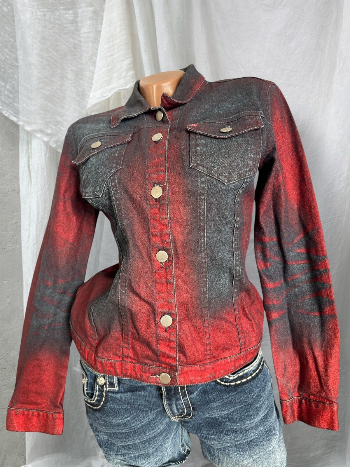 Miss Sixty Y2K Miss Sixty Vintage Red and Blue Acid Washed Denim Jacket Size S / US 4 / IT 40 - 1 Thumbnail