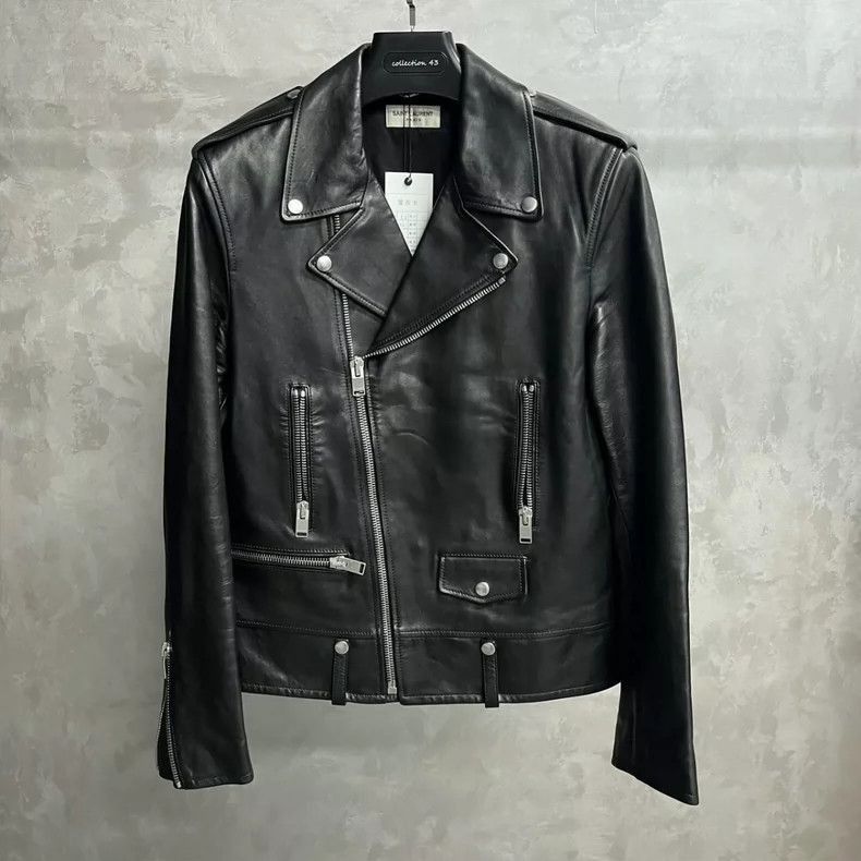 Saint Laurent Paris Saint Laurent Black Leather Biker Jacket- Size US XL / EU 56 / 4 - 1 Thumbnail